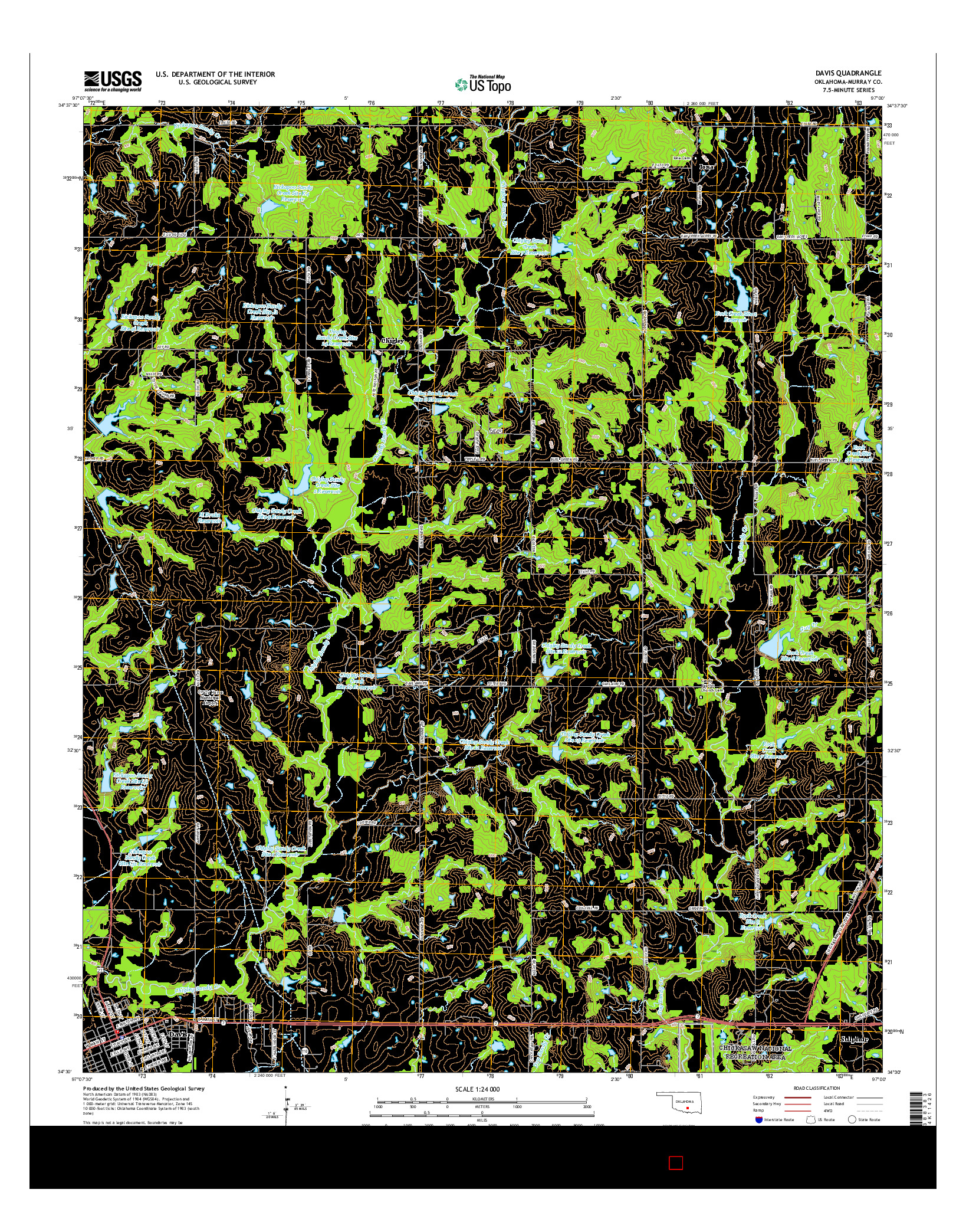 USGS US TOPO 7.5-MINUTE MAP FOR DAVIS, OK 2016