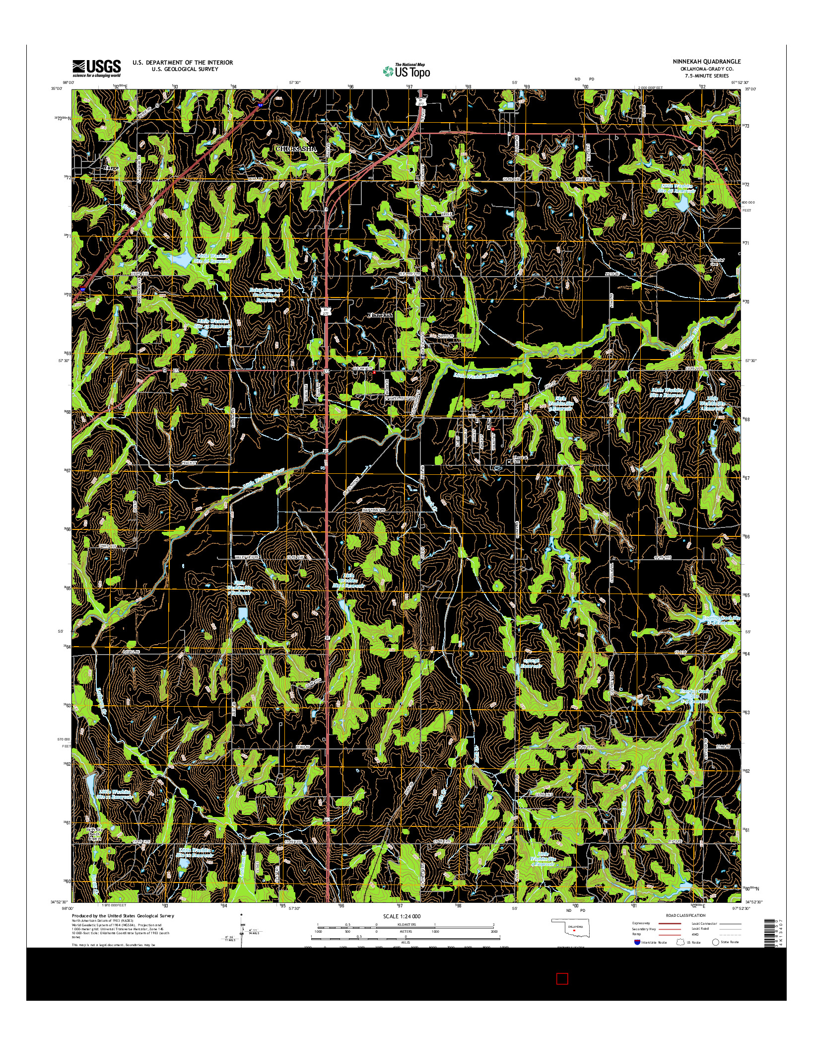 USGS US TOPO 7.5-MINUTE MAP FOR NINNEKAH, OK 2016