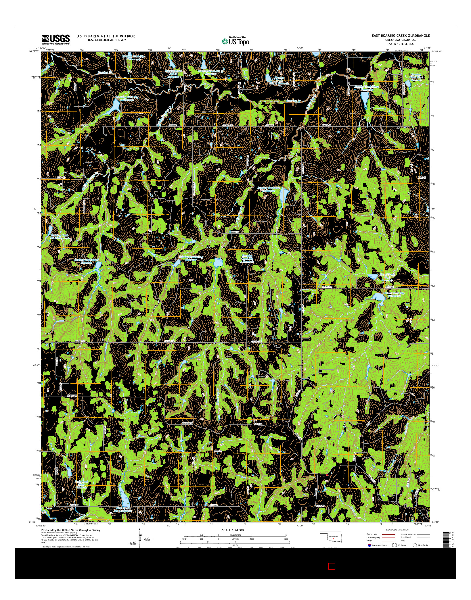 USGS US TOPO 7.5-MINUTE MAP FOR EAST ROARING CREEK, OK 2016