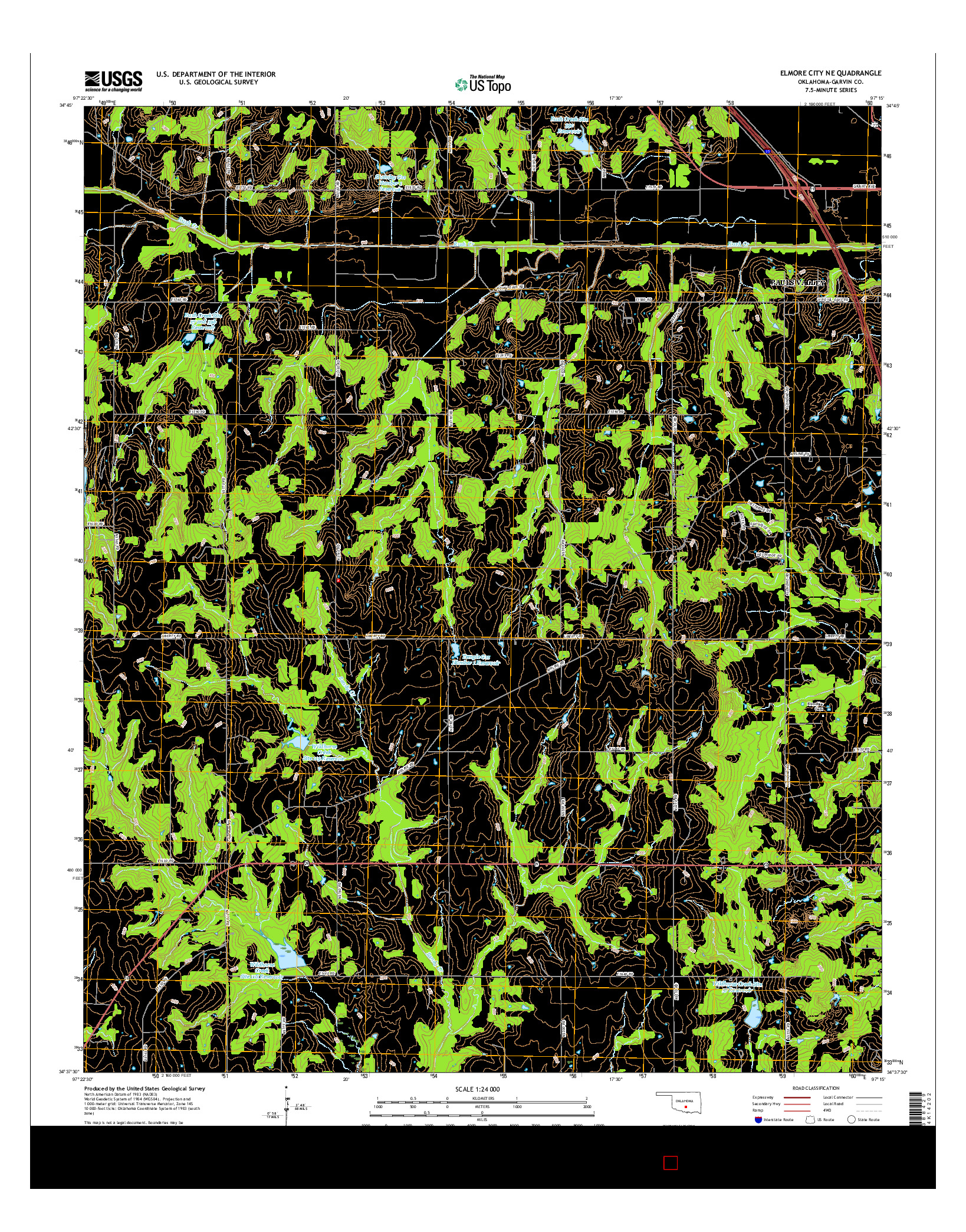 USGS US TOPO 7.5-MINUTE MAP FOR ELMORE CITY NE, OK 2016