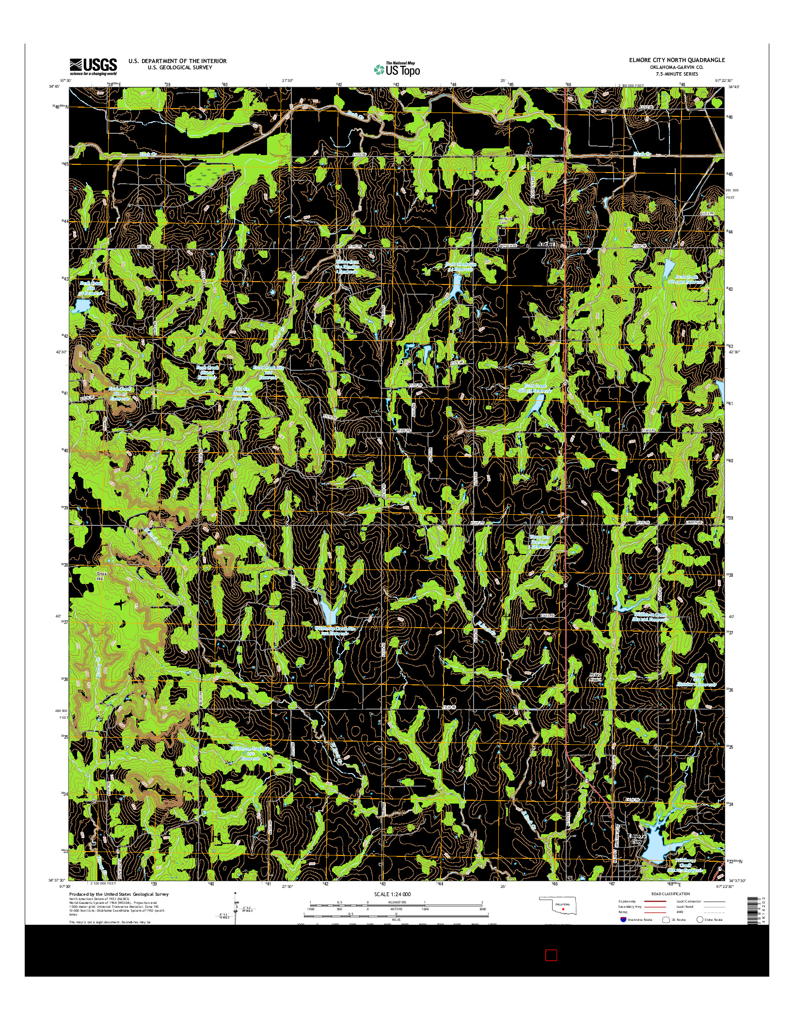 USGS US TOPO 7.5-MINUTE MAP FOR ELMORE CITY NORTH, OK 2016