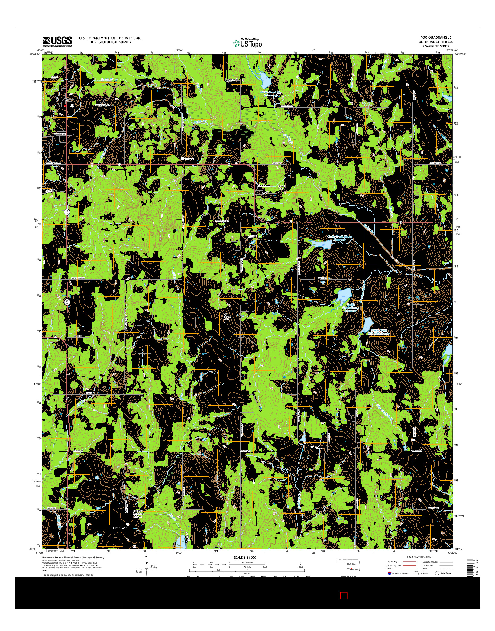 USGS US TOPO 7.5-MINUTE MAP FOR FOX, OK 2016