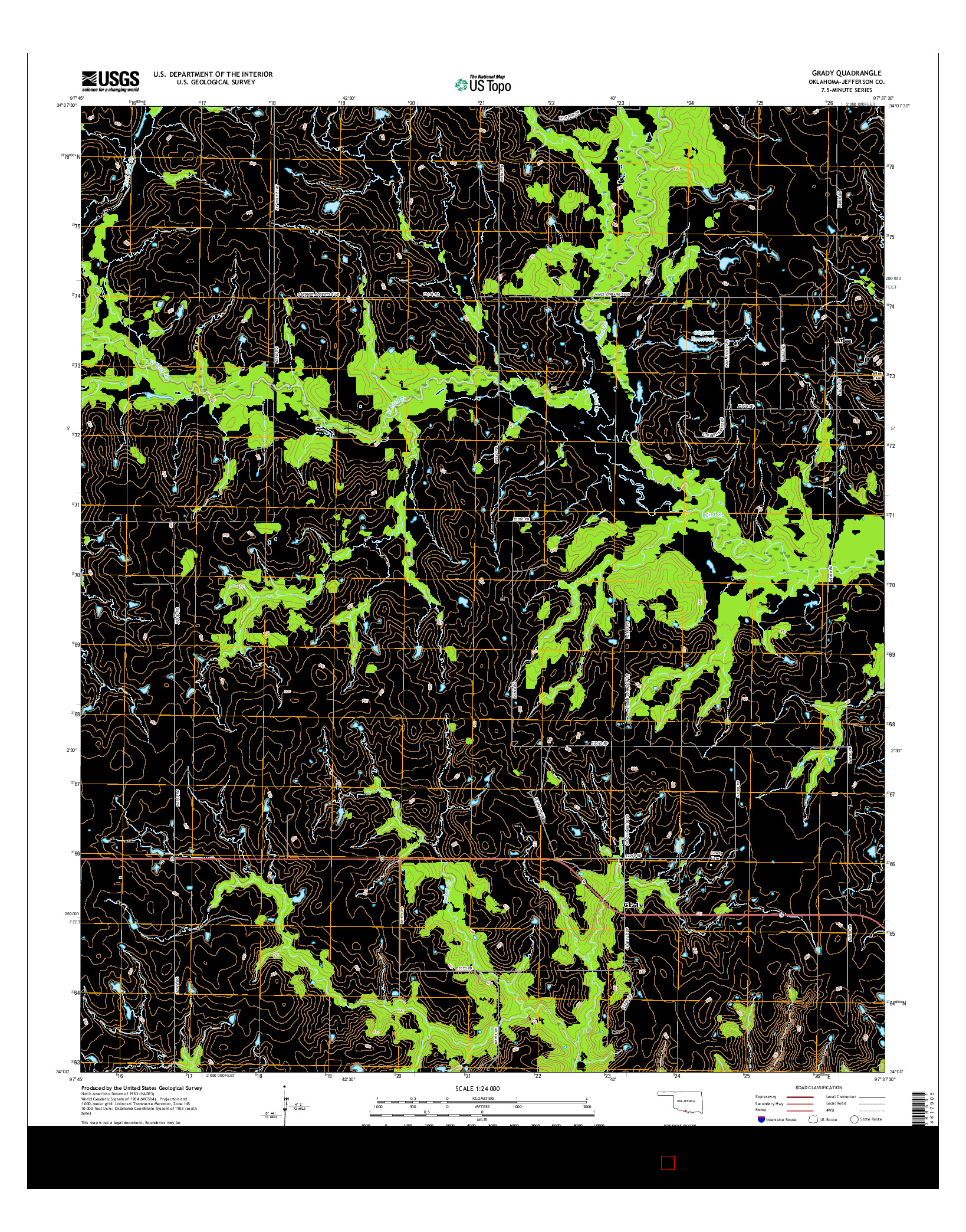 USGS US TOPO 7.5-MINUTE MAP FOR GRADY, OK 2016