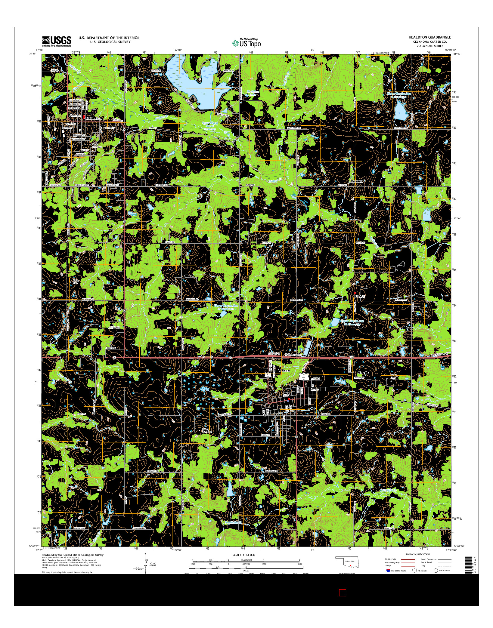 USGS US TOPO 7.5-MINUTE MAP FOR HEALDTON, OK 2016