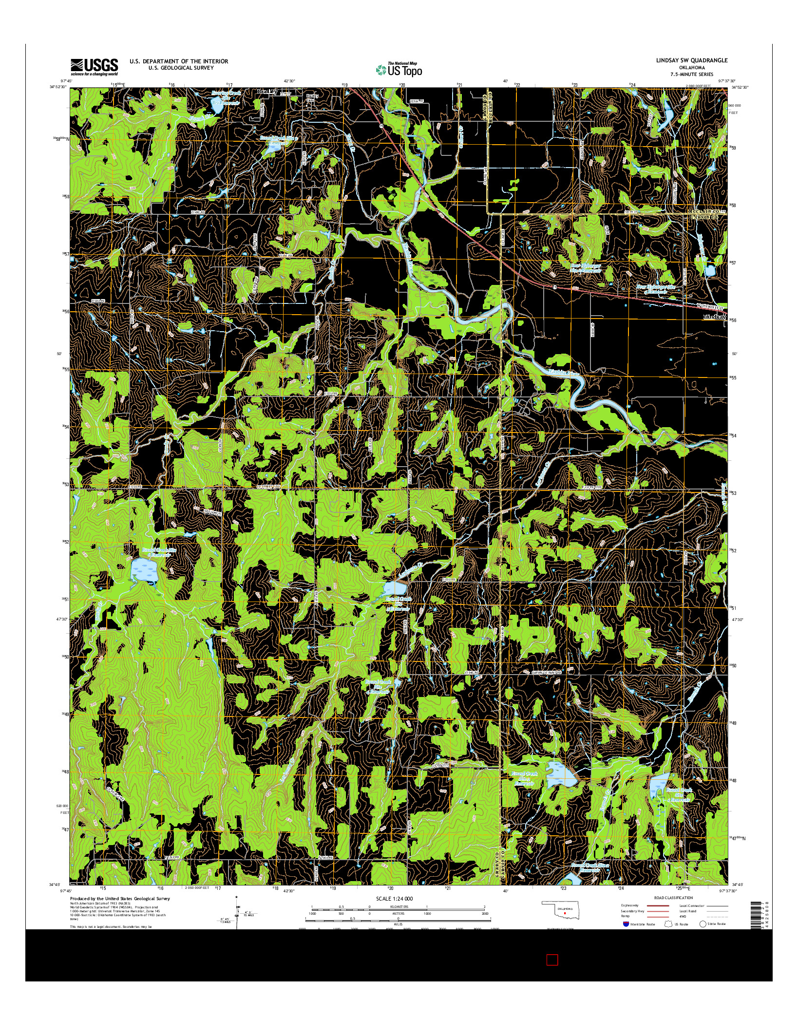 USGS US TOPO 7.5-MINUTE MAP FOR LINDSAY SW, OK 2016