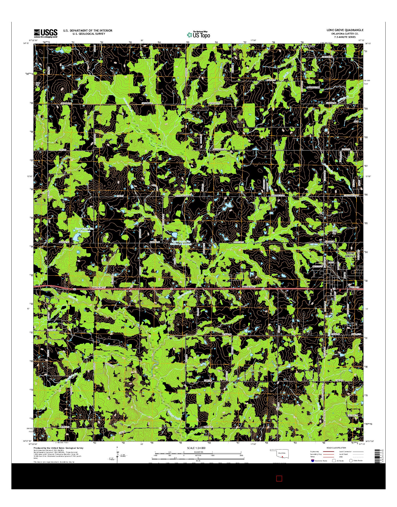USGS US TOPO 7.5-MINUTE MAP FOR LONE GROVE, OK 2016