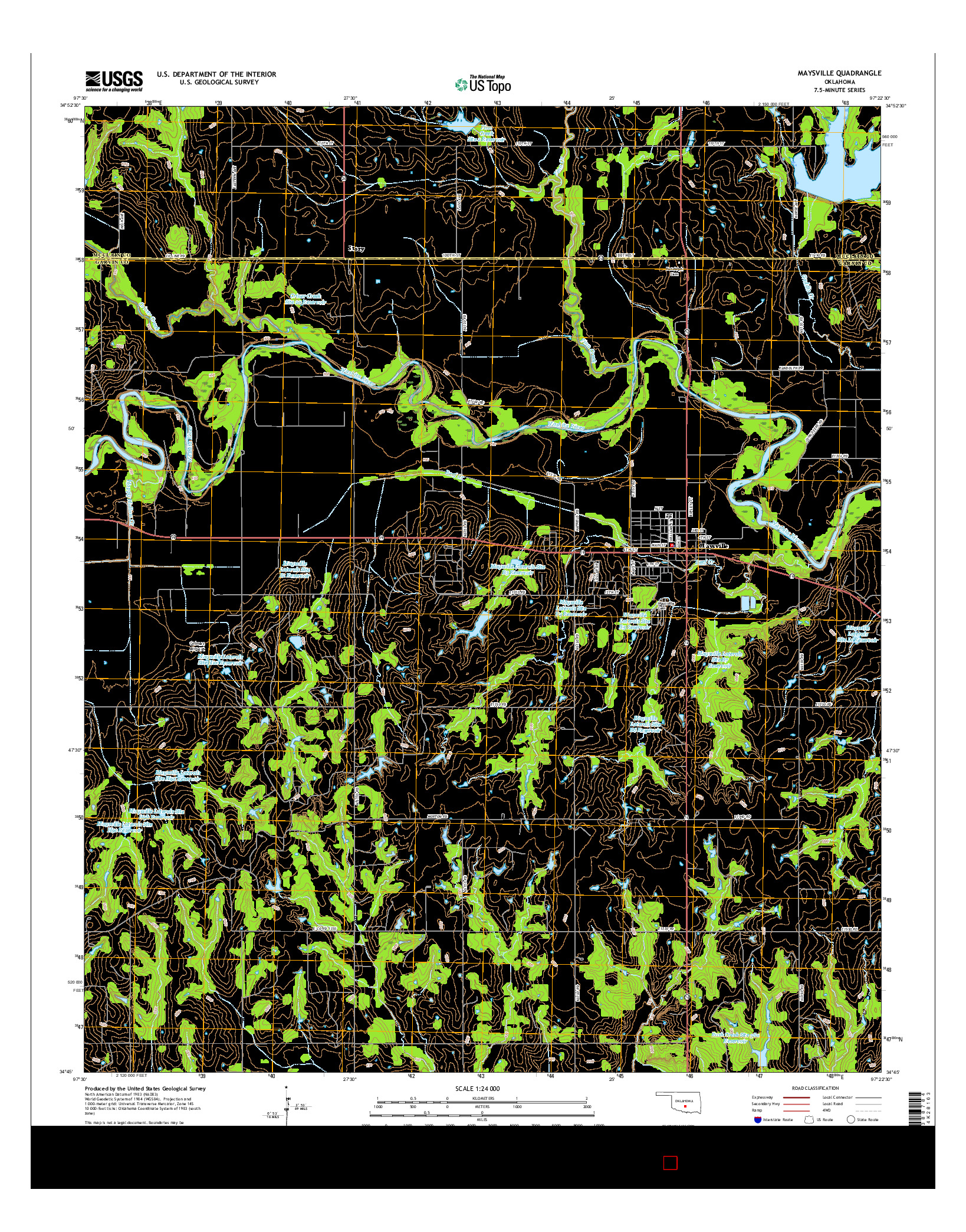 USGS US TOPO 7.5-MINUTE MAP FOR MAYSVILLE, OK 2016