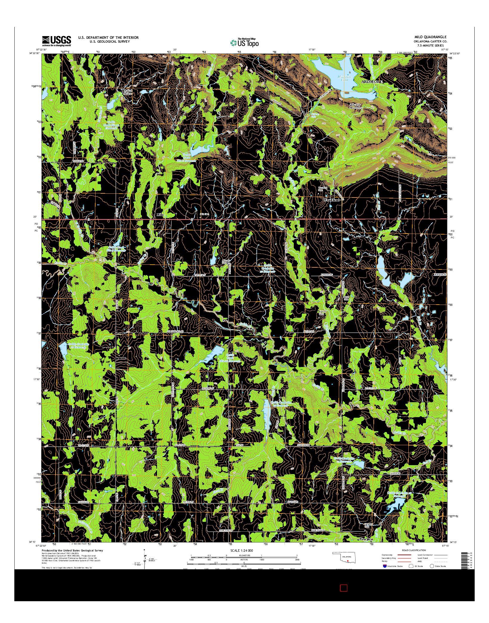 USGS US TOPO 7.5-MINUTE MAP FOR MILO, OK 2016