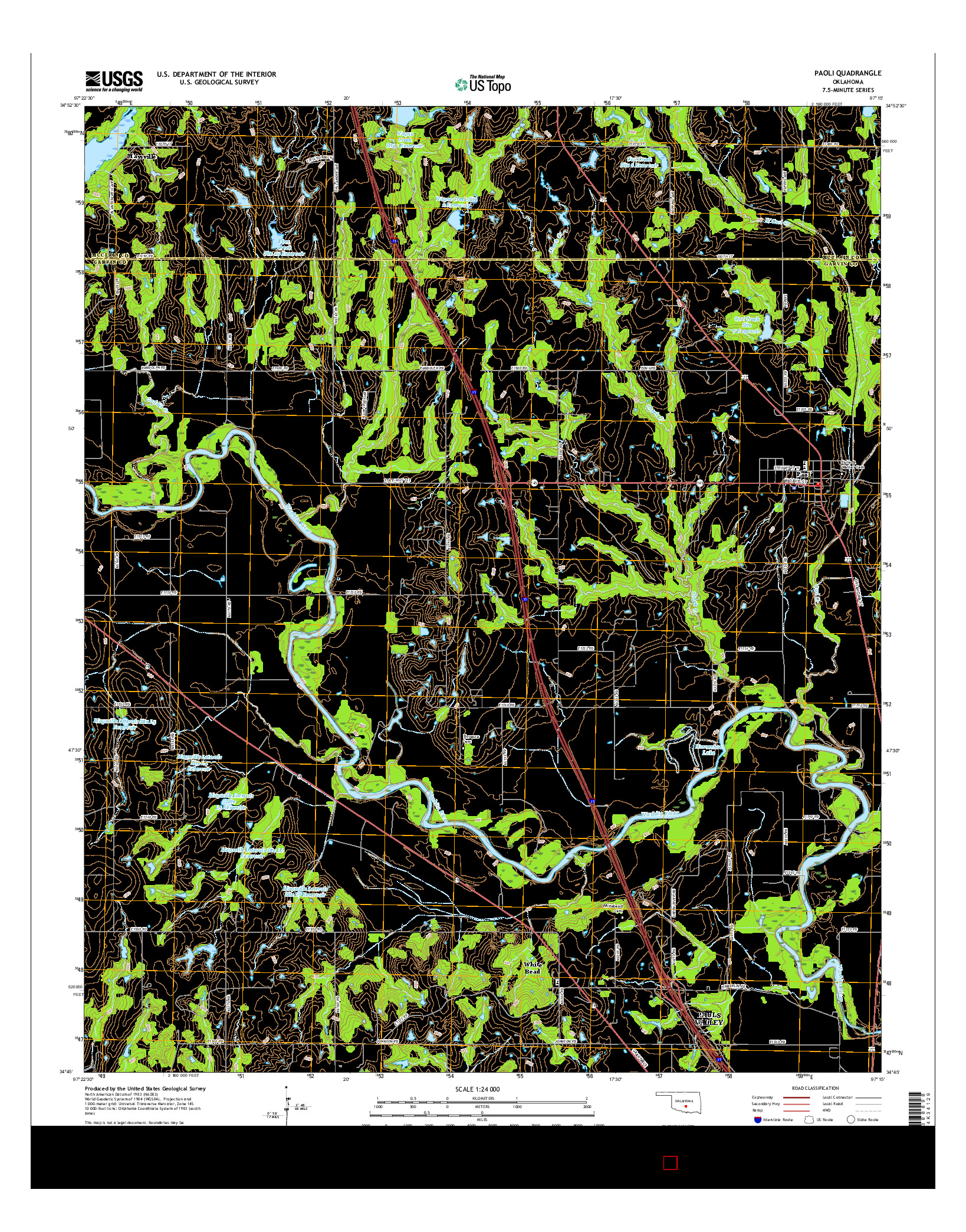 USGS US TOPO 7.5-MINUTE MAP FOR PAOLI, OK 2016