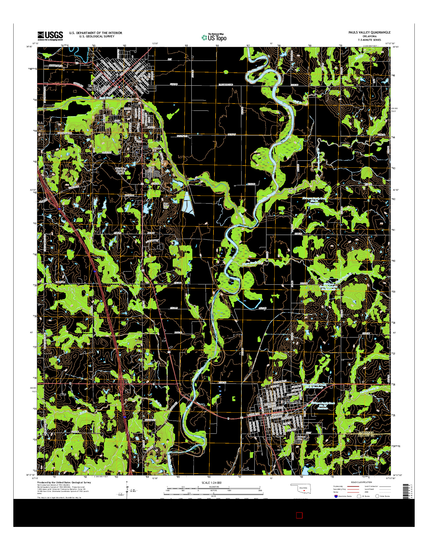 USGS US TOPO 7.5-MINUTE MAP FOR PAULS VALLEY, OK 2016