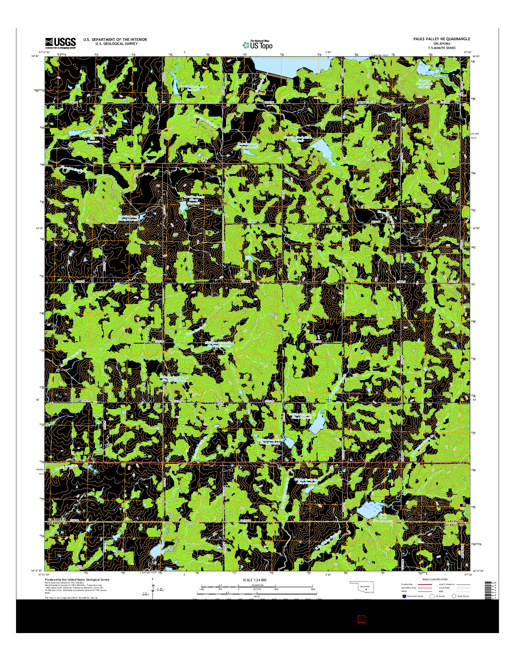 USGS US TOPO 7.5-MINUTE MAP FOR PAULS VALLEY NE, OK 2016