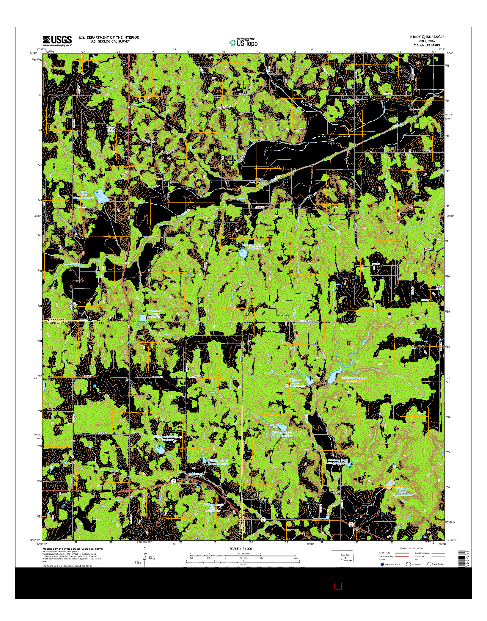 USGS US TOPO 7.5-MINUTE MAP FOR PURDY, OK 2016