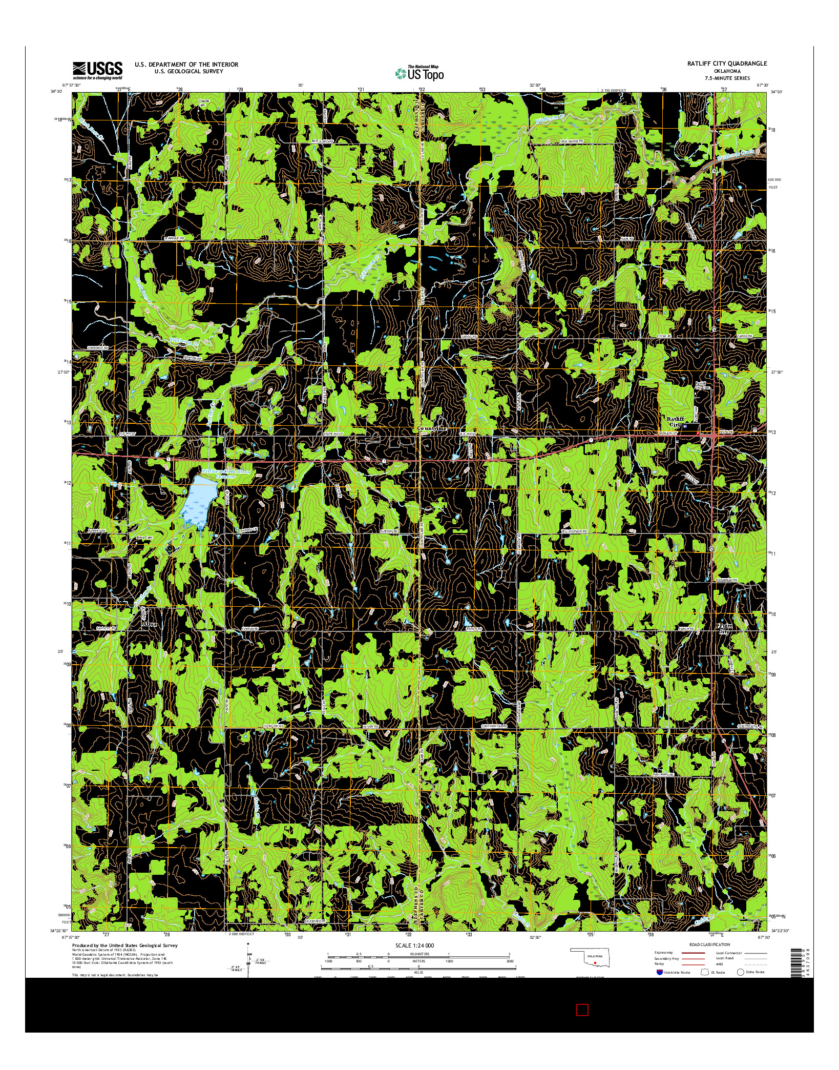 USGS US TOPO 7.5-MINUTE MAP FOR RATLIFF CITY, OK 2016