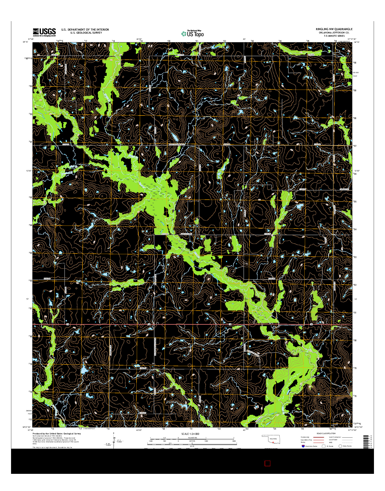 USGS US TOPO 7.5-MINUTE MAP FOR RINGLING NW, OK 2016