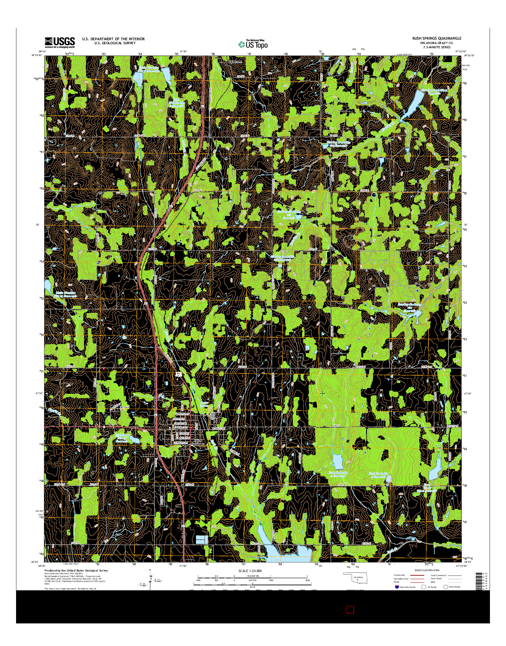 USGS US TOPO 7.5-MINUTE MAP FOR RUSH SPRINGS, OK 2016