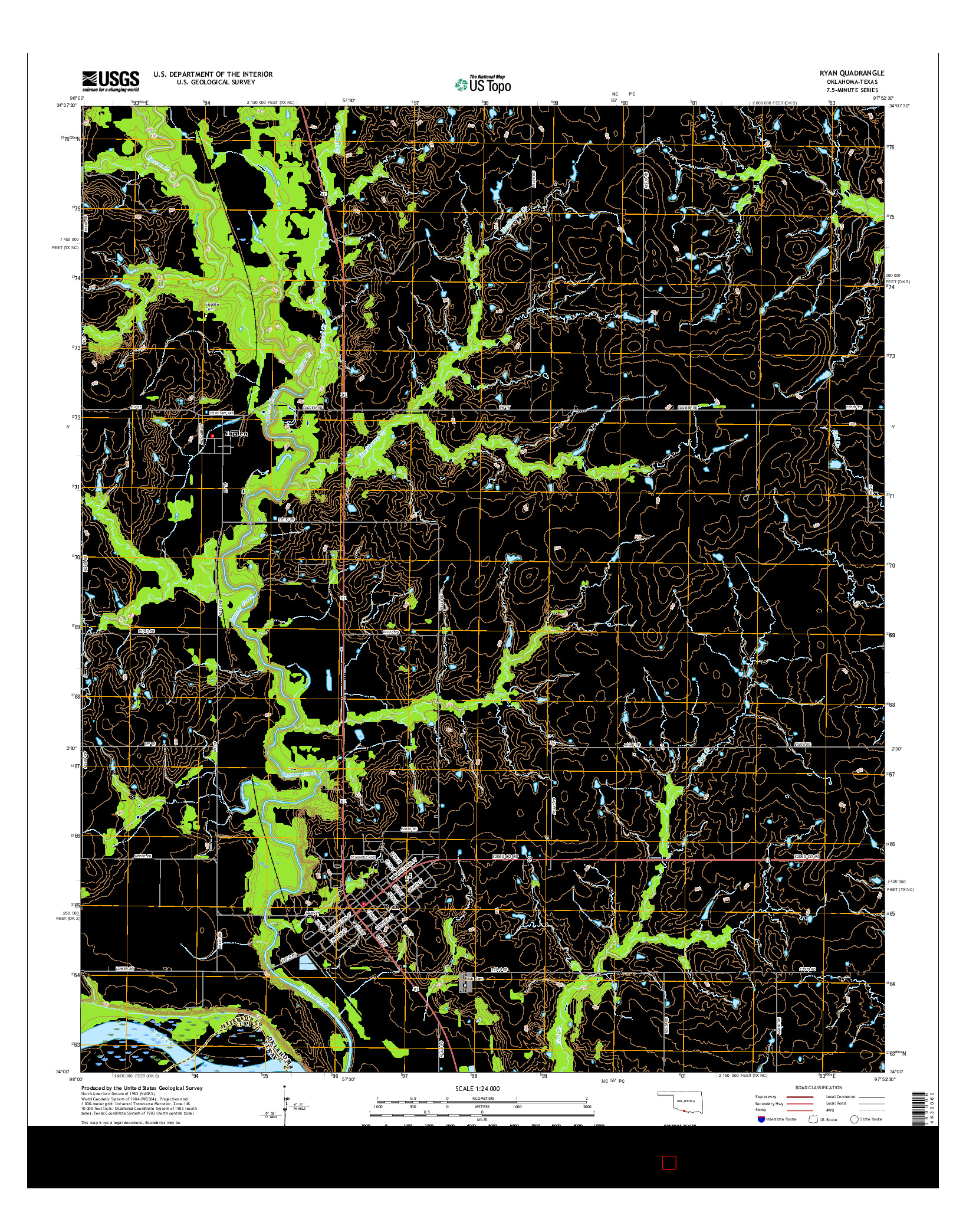 USGS US TOPO 7.5-MINUTE MAP FOR RYAN, OK-TX 2016