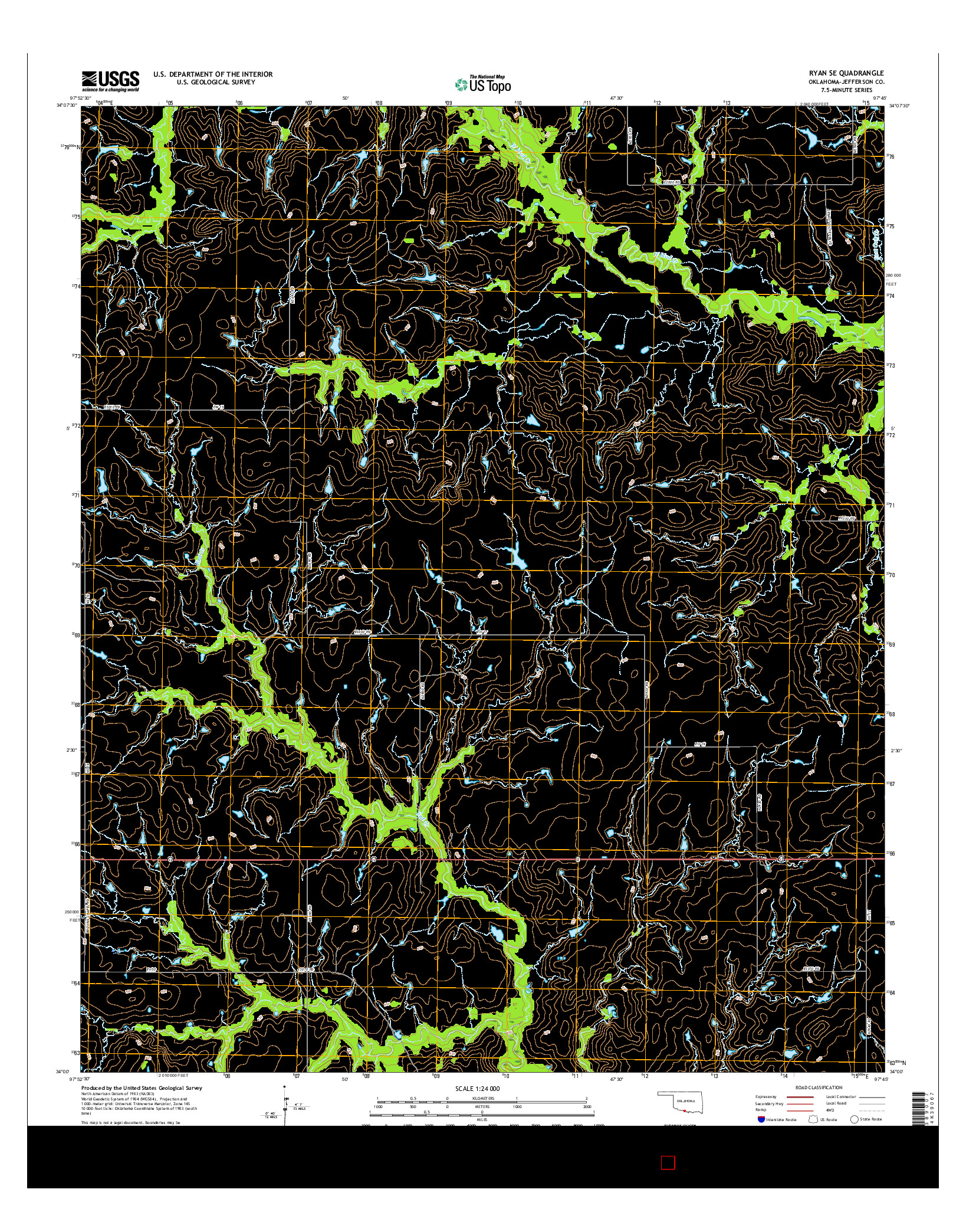 USGS US TOPO 7.5-MINUTE MAP FOR RYAN SE, OK 2016