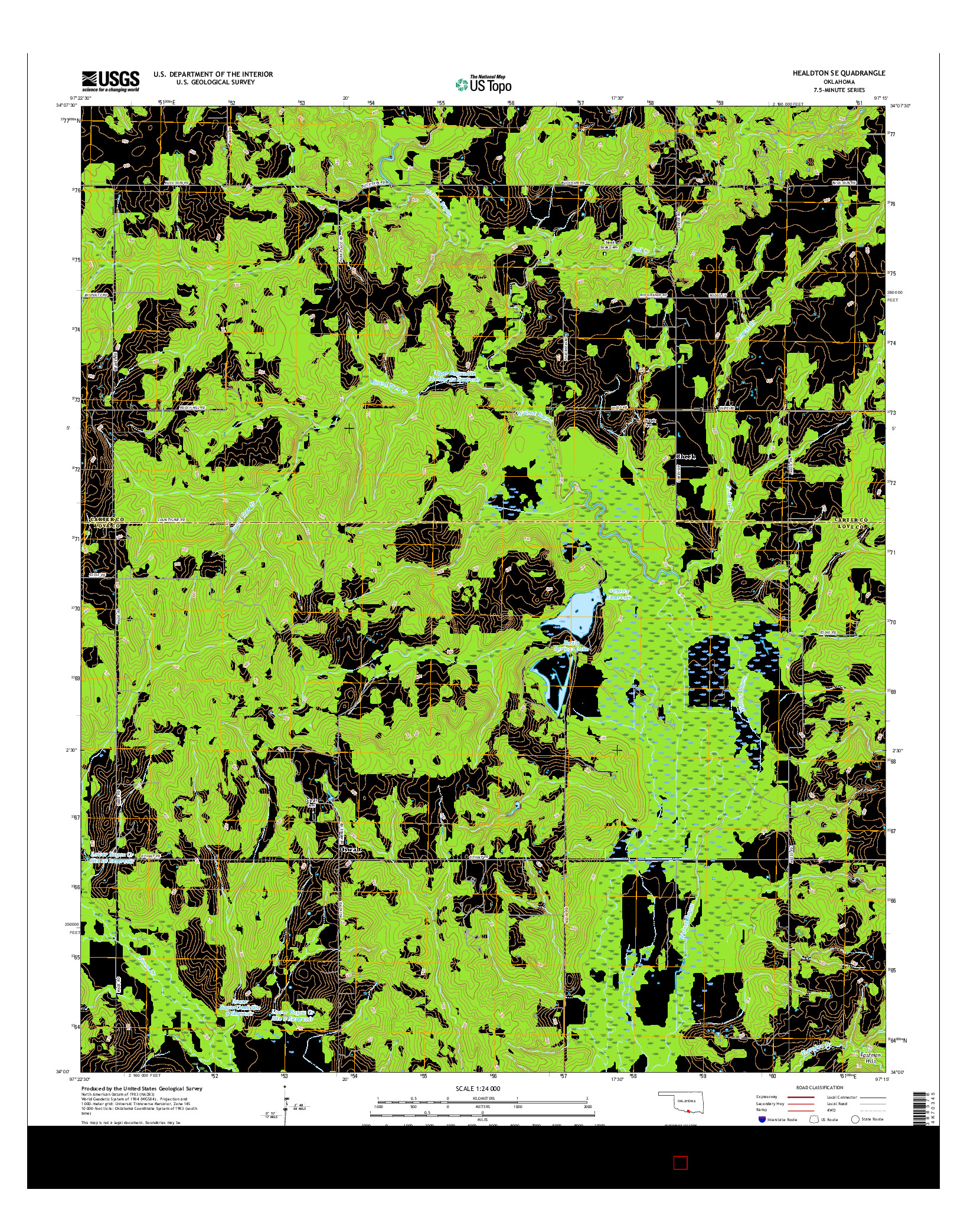 USGS US TOPO 7.5-MINUTE MAP FOR HEALDTON SE, OK 2016