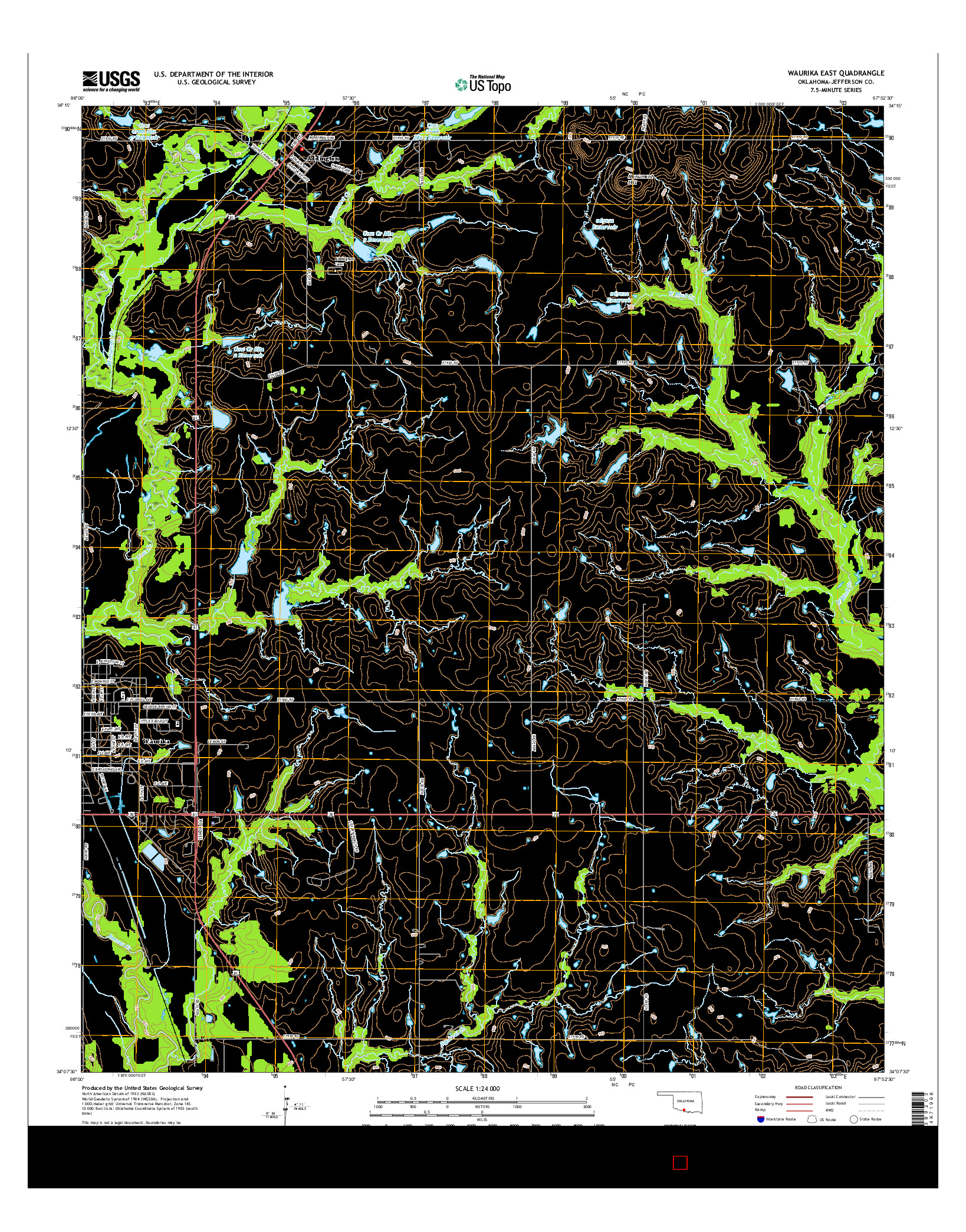 USGS US TOPO 7.5-MINUTE MAP FOR WAURIKA EAST, OK 2016