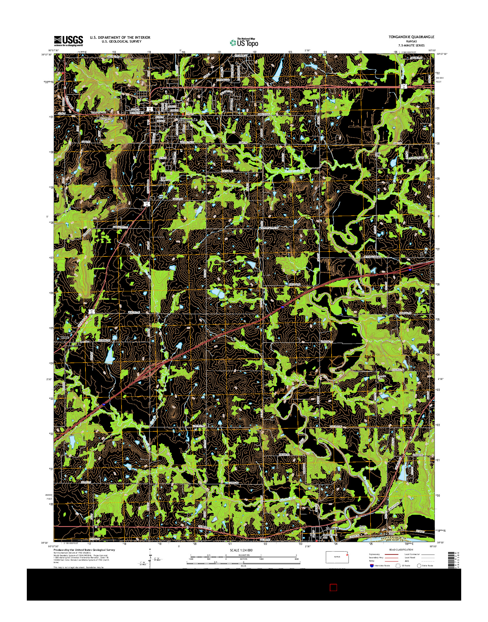 USGS US TOPO 7.5-MINUTE MAP FOR TONGANOXIE, KS 2016