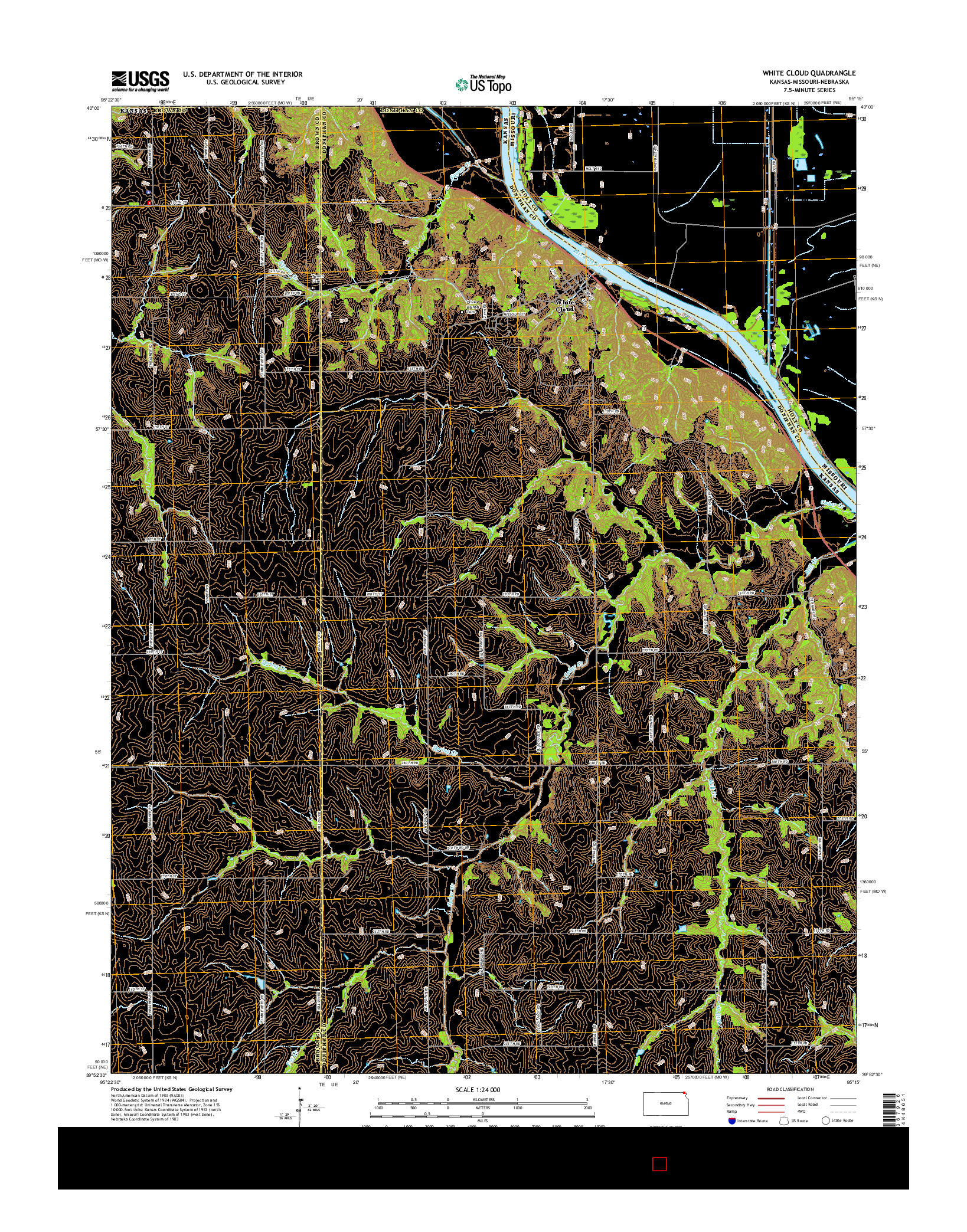 USGS US TOPO 7.5-MINUTE MAP FOR WHITE CLOUD, KS-MO-NE 2016