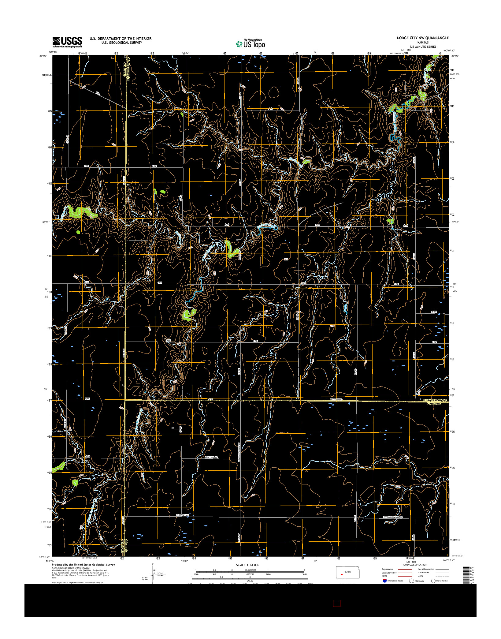 USGS US TOPO 7.5-MINUTE MAP FOR DODGE CITY NW, KS 2016