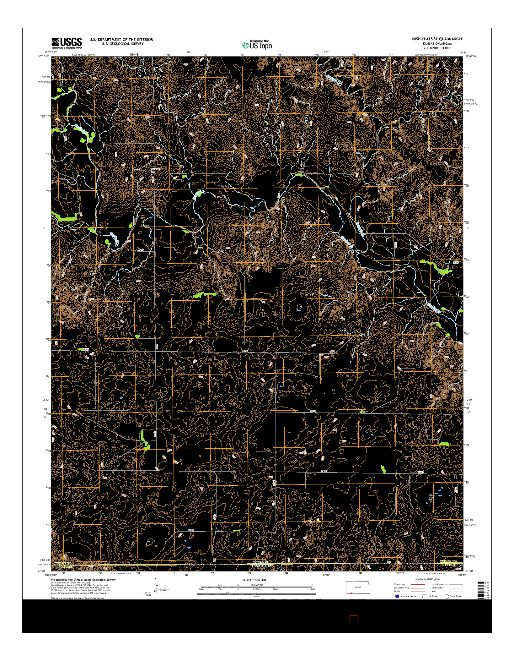 USGS US TOPO 7.5-MINUTE MAP FOR IRISH FLATS SE, KS-OK 2016