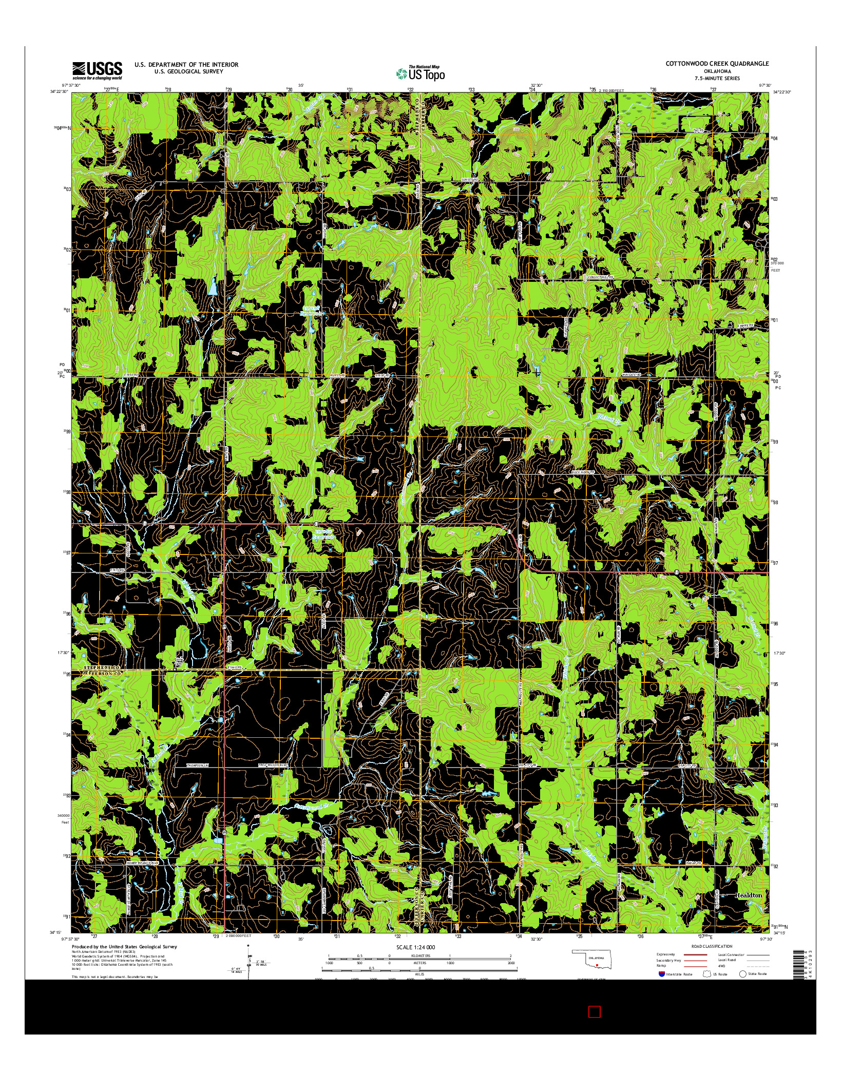 USGS US TOPO 7.5-MINUTE MAP FOR COTTONWOOD CREEK, OK 2016
