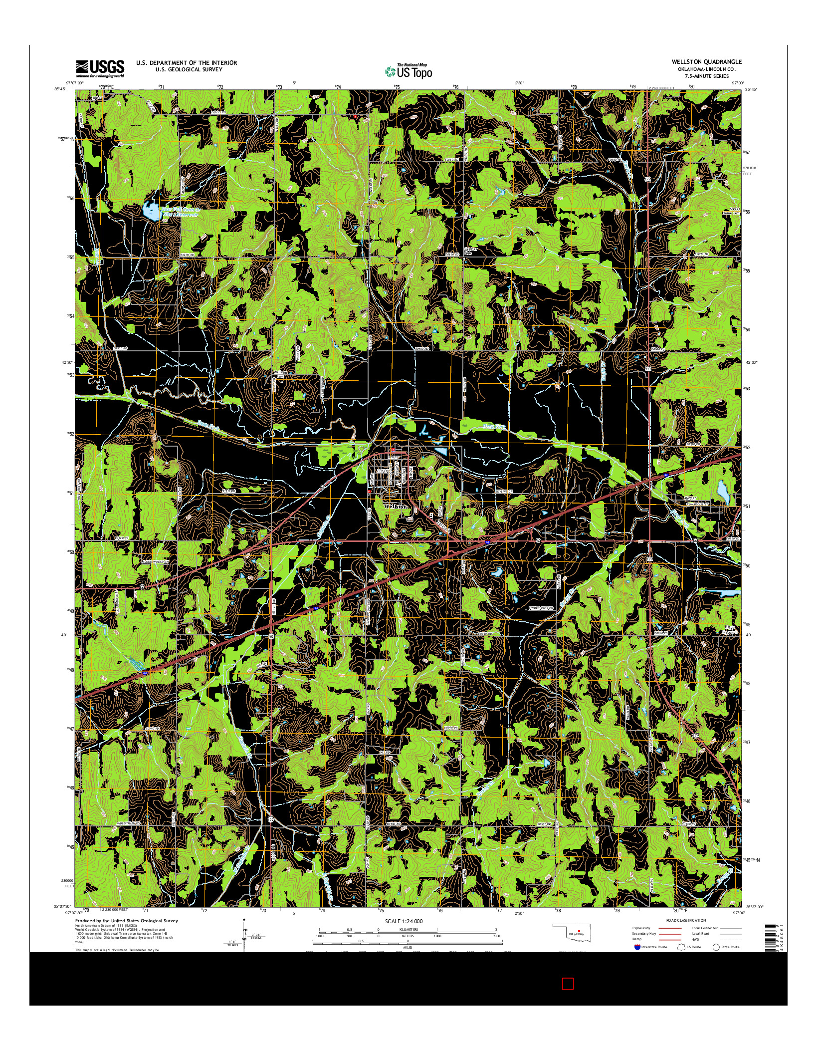 USGS US TOPO 7.5-MINUTE MAP FOR WELLSTON, OK 2016