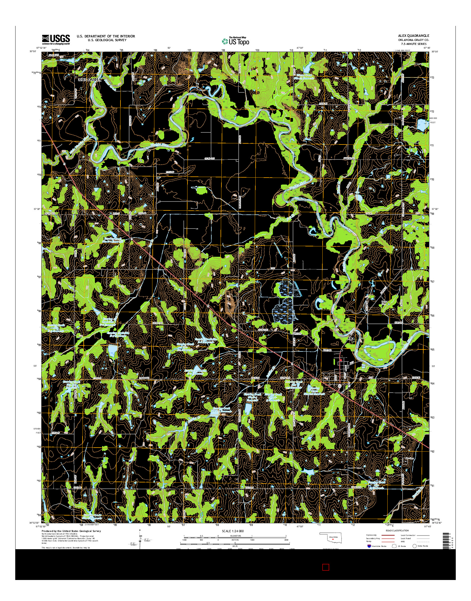 USGS US TOPO 7.5-MINUTE MAP FOR ALEX, OK 2016