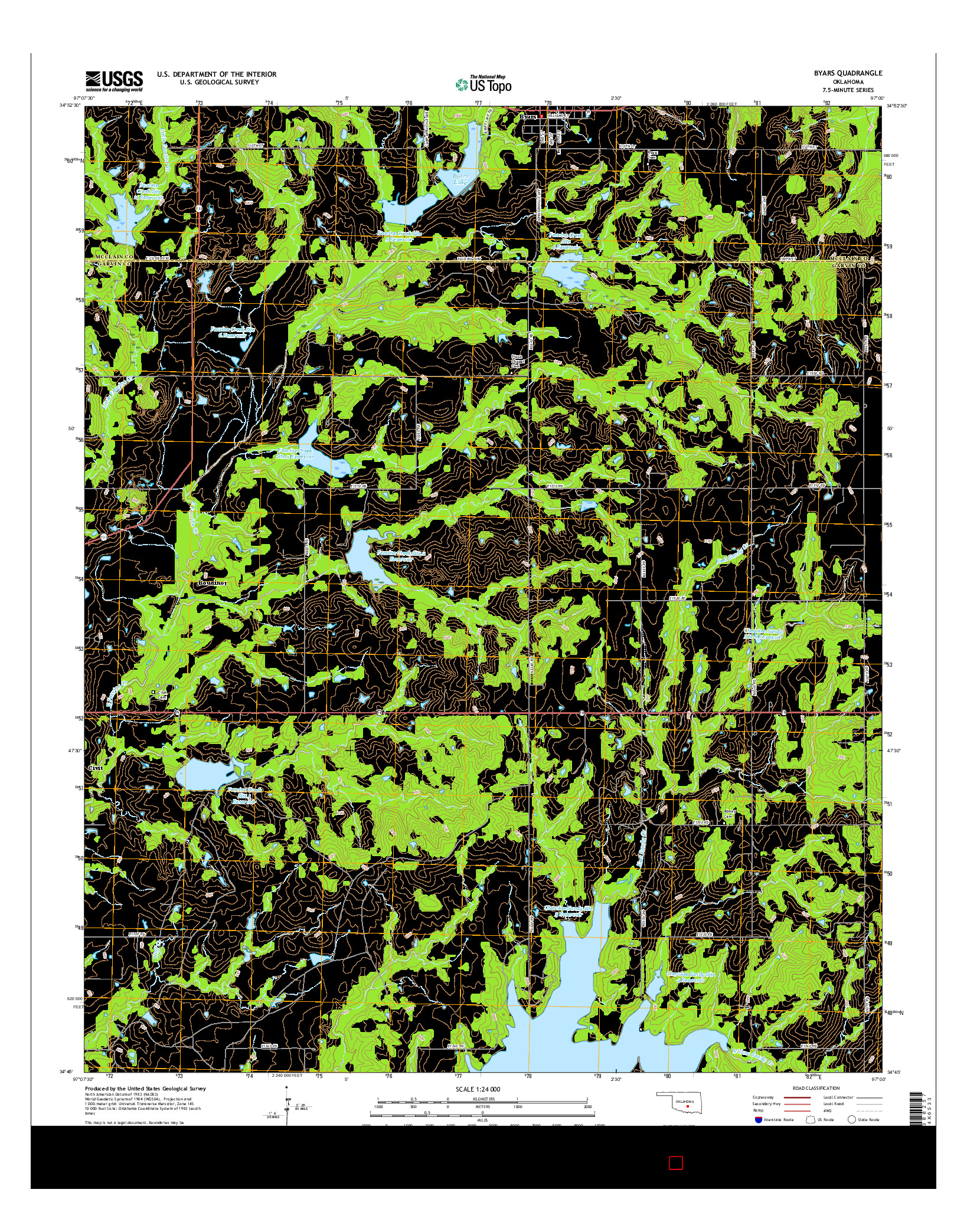 USGS US TOPO 7.5-MINUTE MAP FOR BYARS, OK 2016