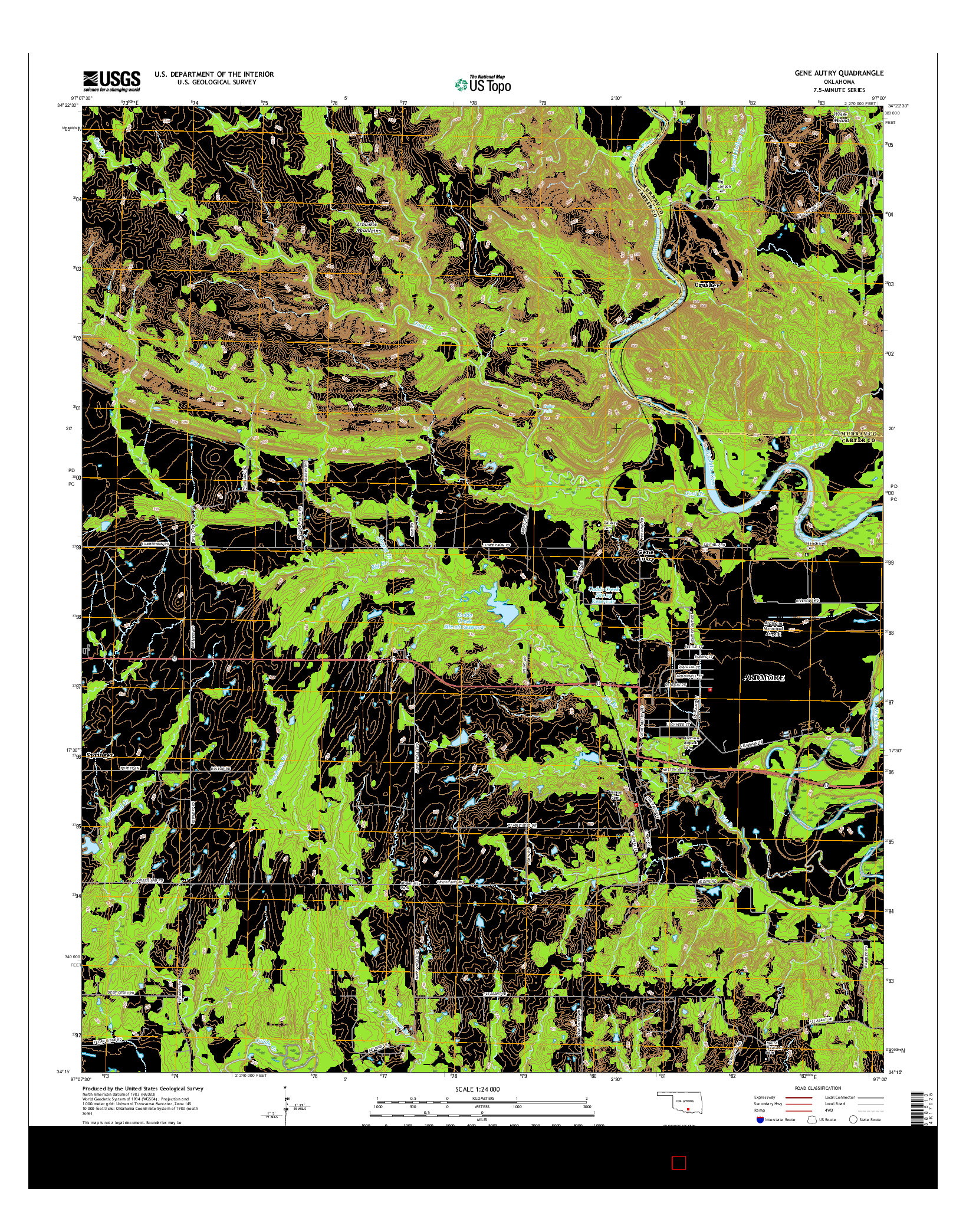 USGS US TOPO 7.5-MINUTE MAP FOR GENE AUTRY, OK 2016