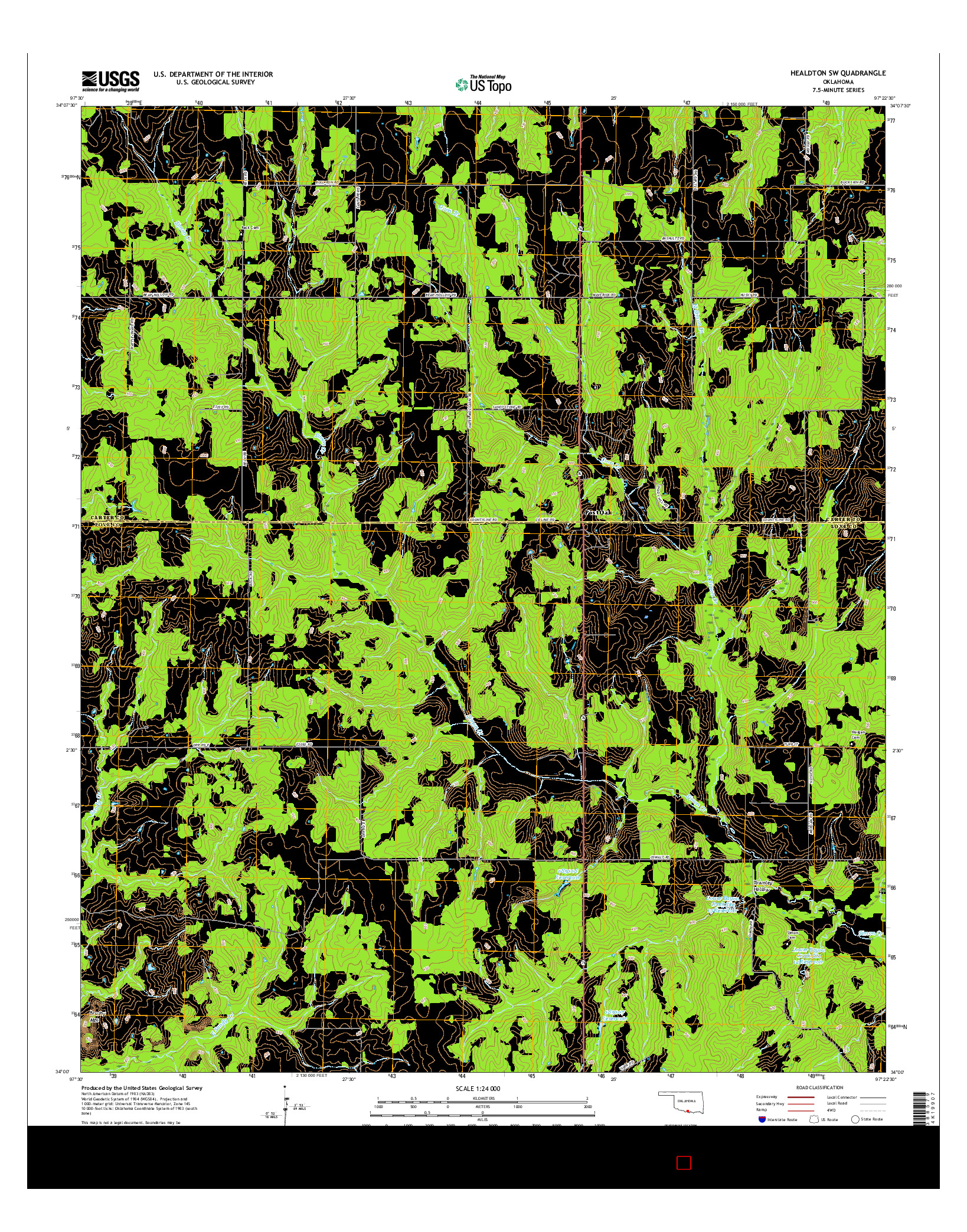 USGS US TOPO 7.5-MINUTE MAP FOR HEALDTON SW, OK 2016