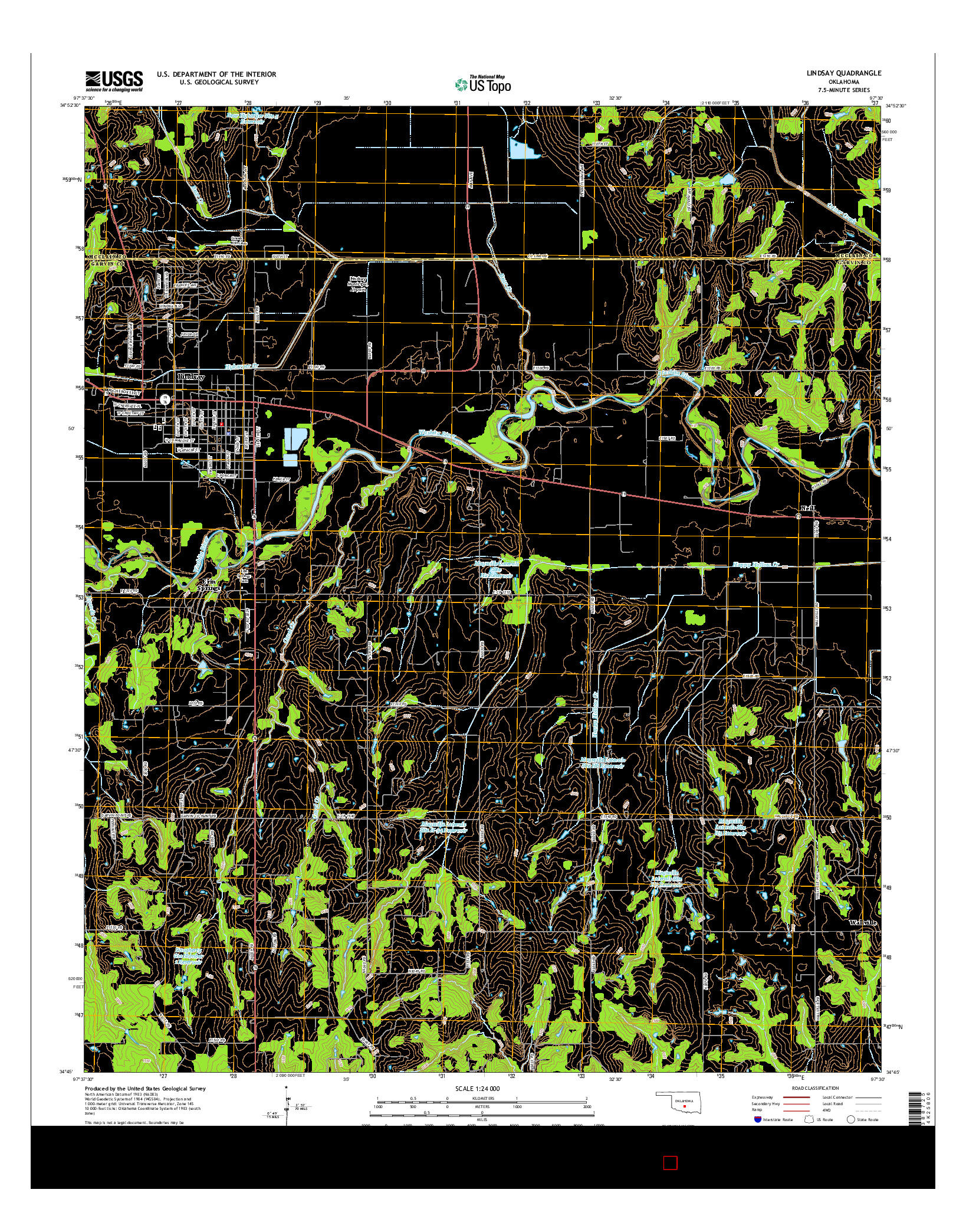 USGS US TOPO 7.5-MINUTE MAP FOR LINDSAY, OK 2016