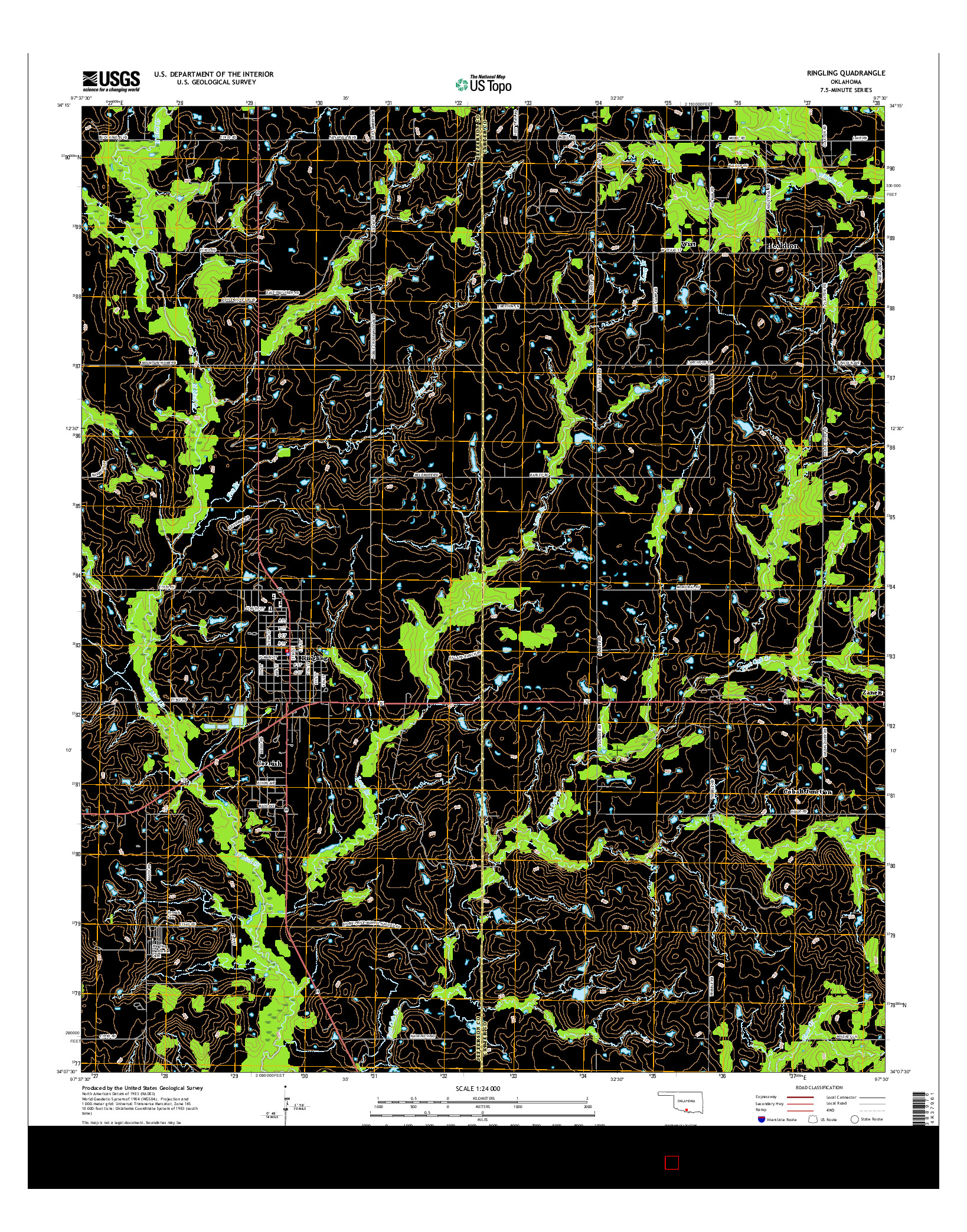 USGS US TOPO 7.5-MINUTE MAP FOR RINGLING, OK 2016