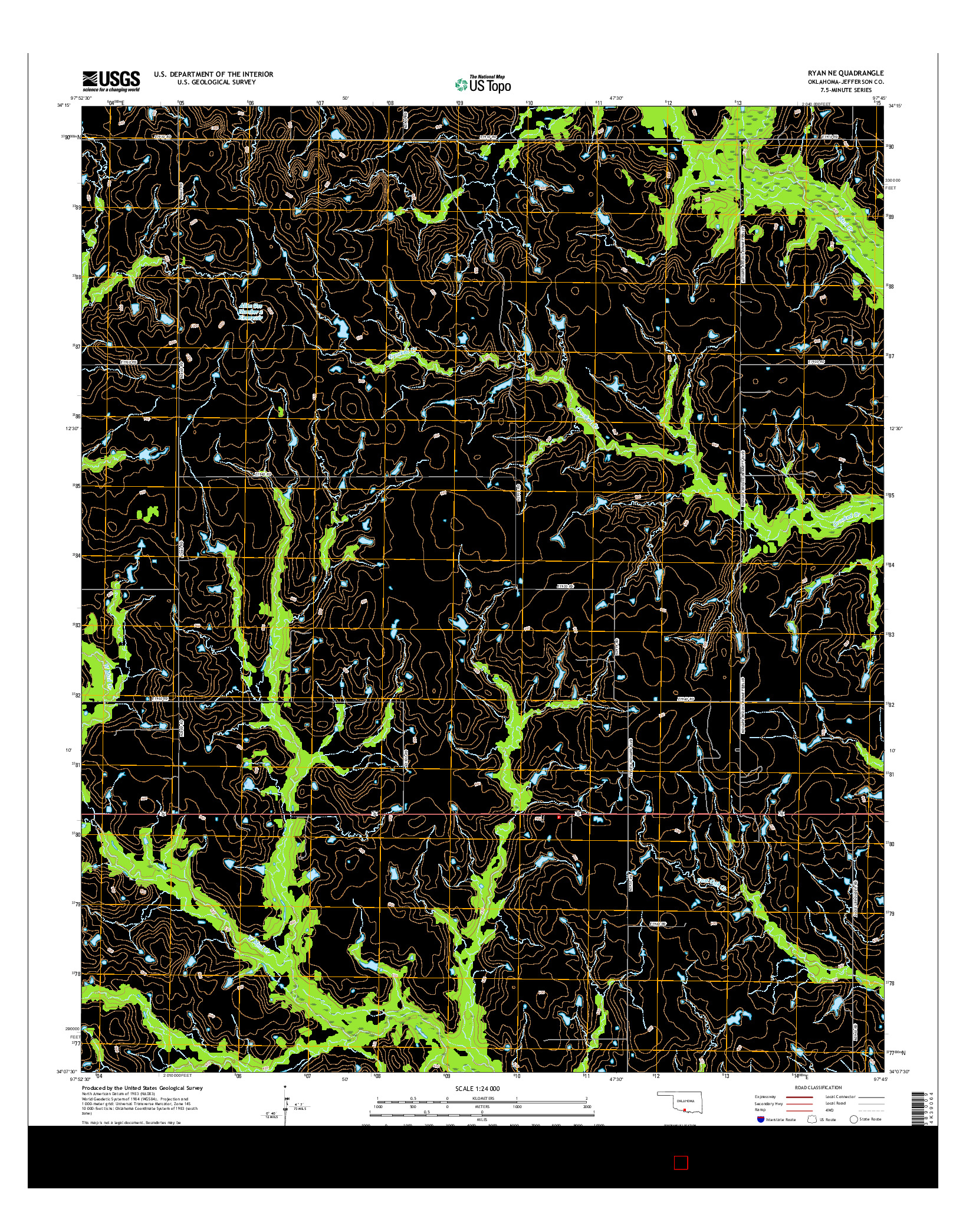 USGS US TOPO 7.5-MINUTE MAP FOR RYAN NE, OK 2016