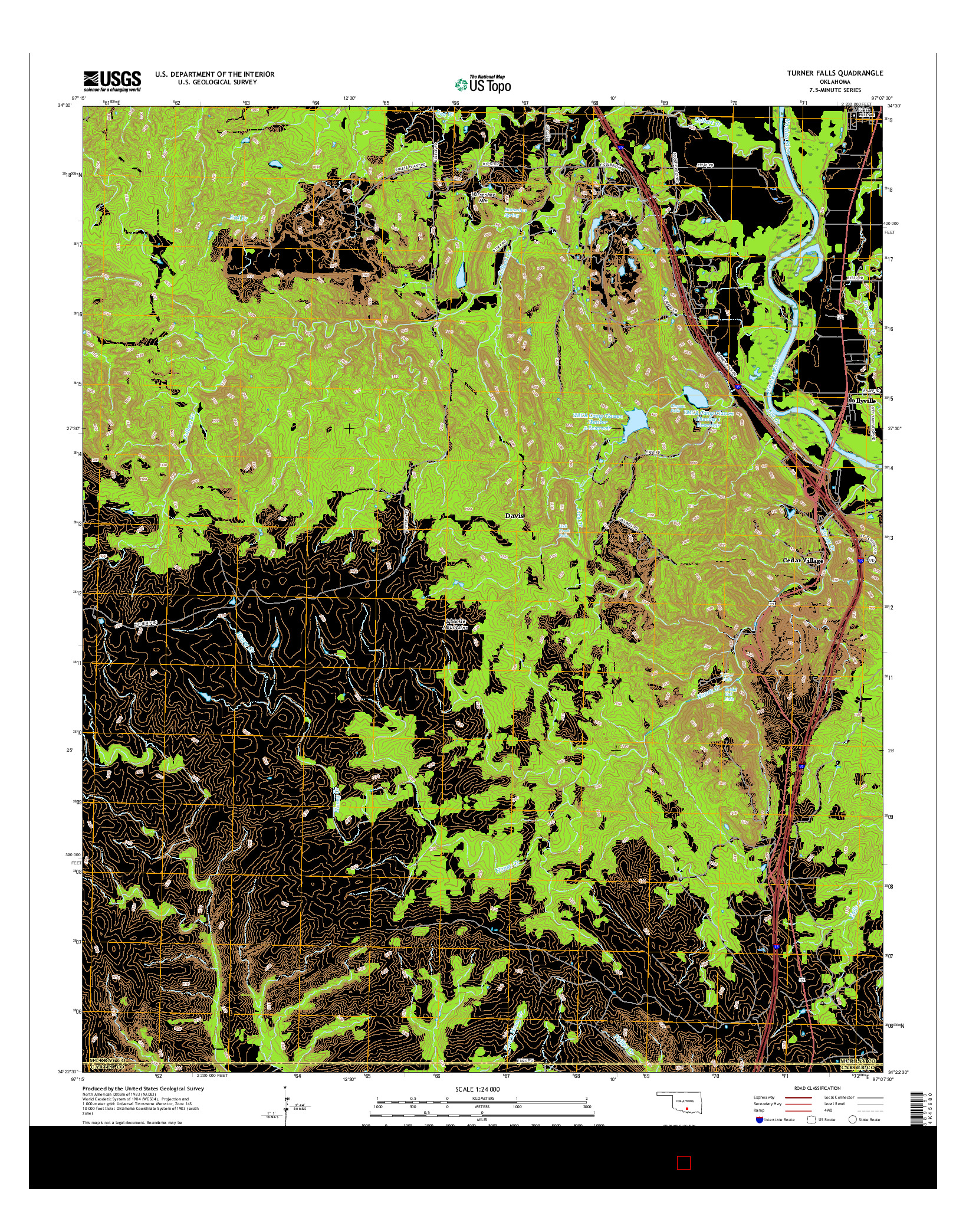 USGS US TOPO 7.5-MINUTE MAP FOR TURNER FALLS, OK 2016