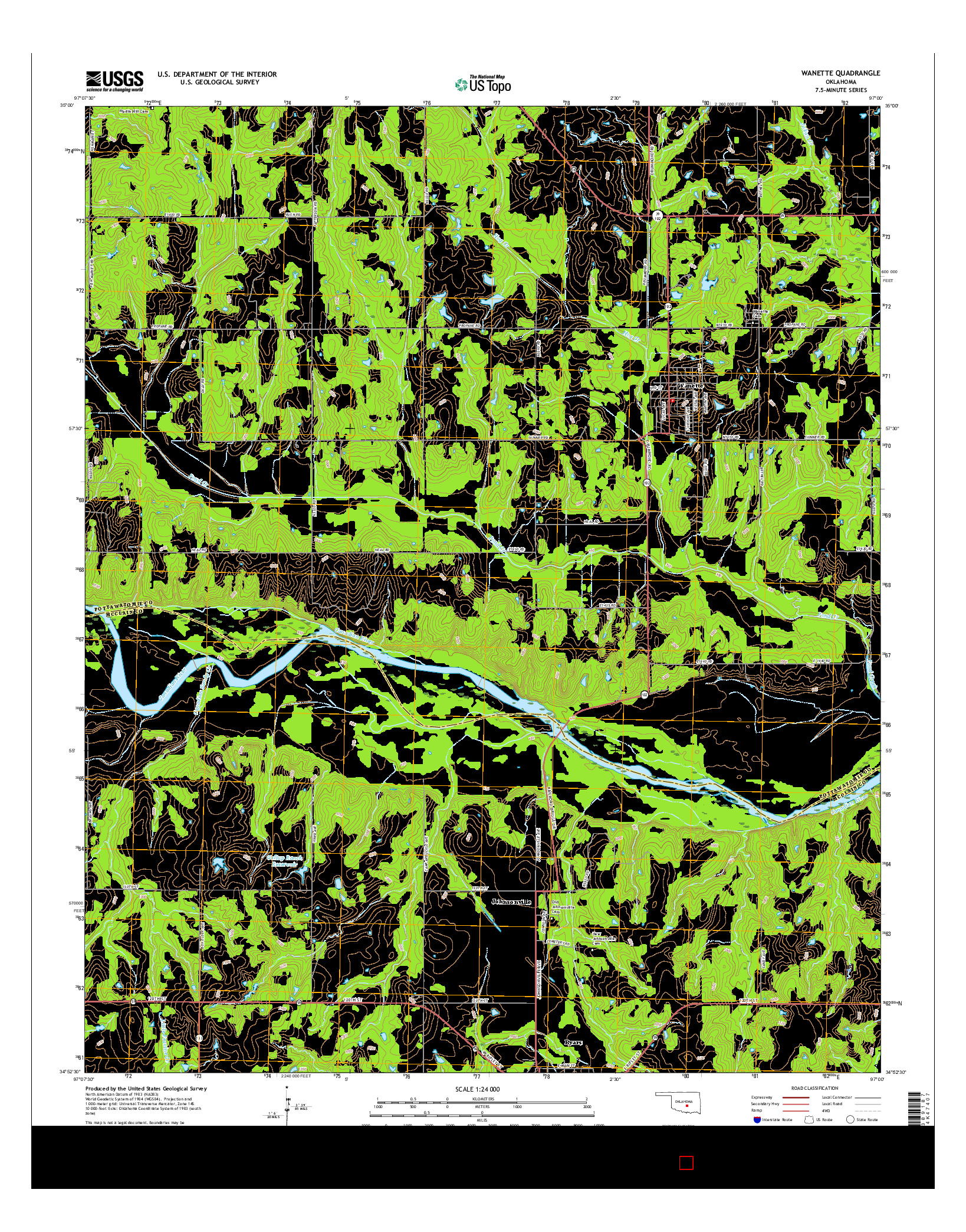 USGS US TOPO 7.5-MINUTE MAP FOR WANETTE, OK 2016