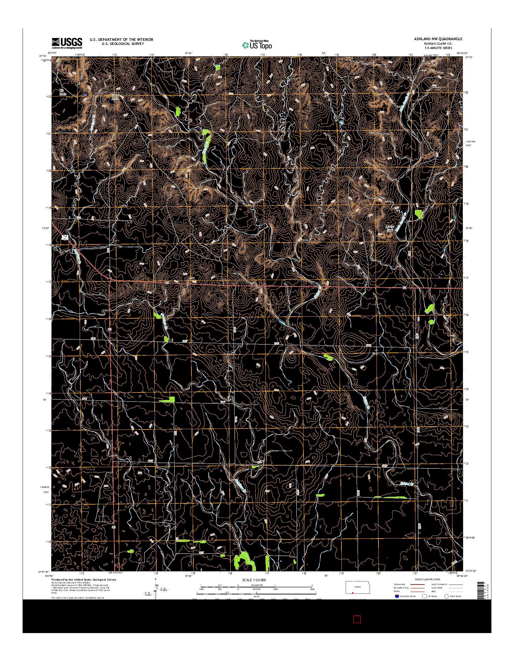 USGS US TOPO 7.5-MINUTE MAP FOR ASHLAND NW, KS 2016