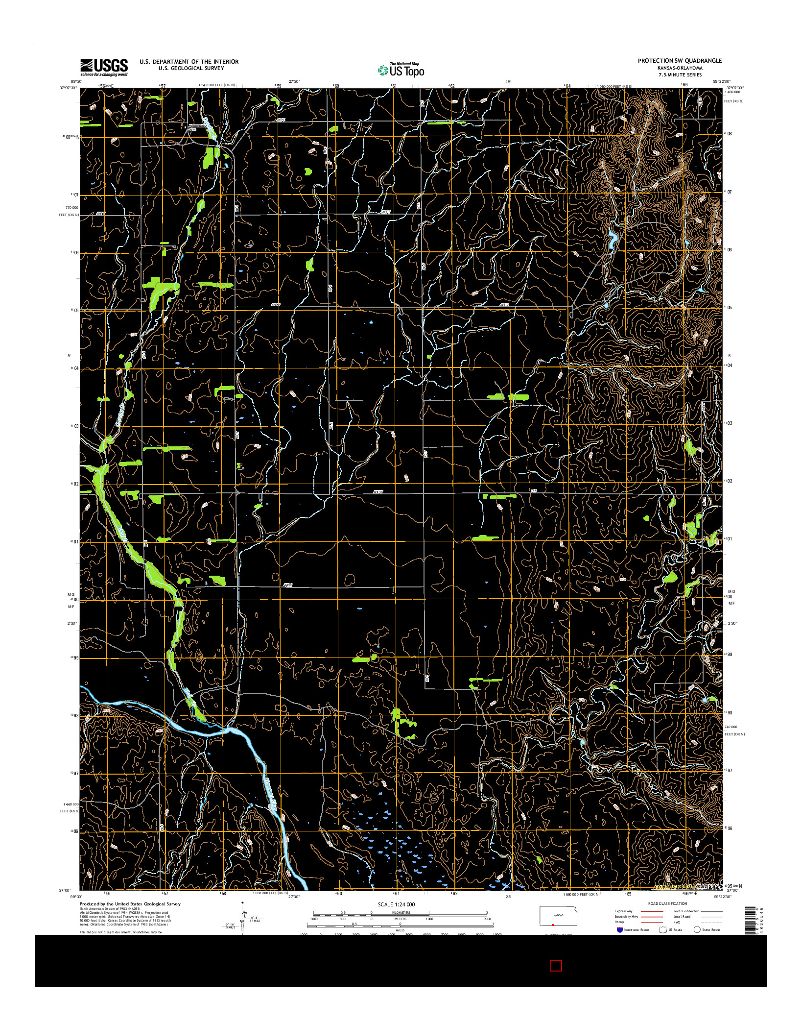 USGS US TOPO 7.5-MINUTE MAP FOR PROTECTION SW, KS-OK 2016