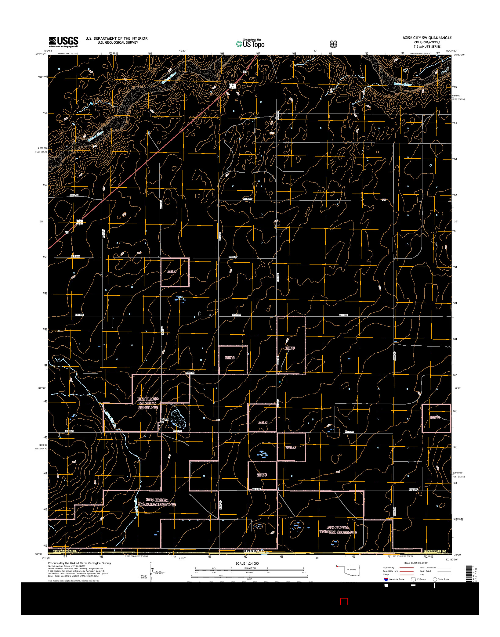 USGS US TOPO 7.5-MINUTE MAP FOR BOISE CITY SW, OK-TX 2016