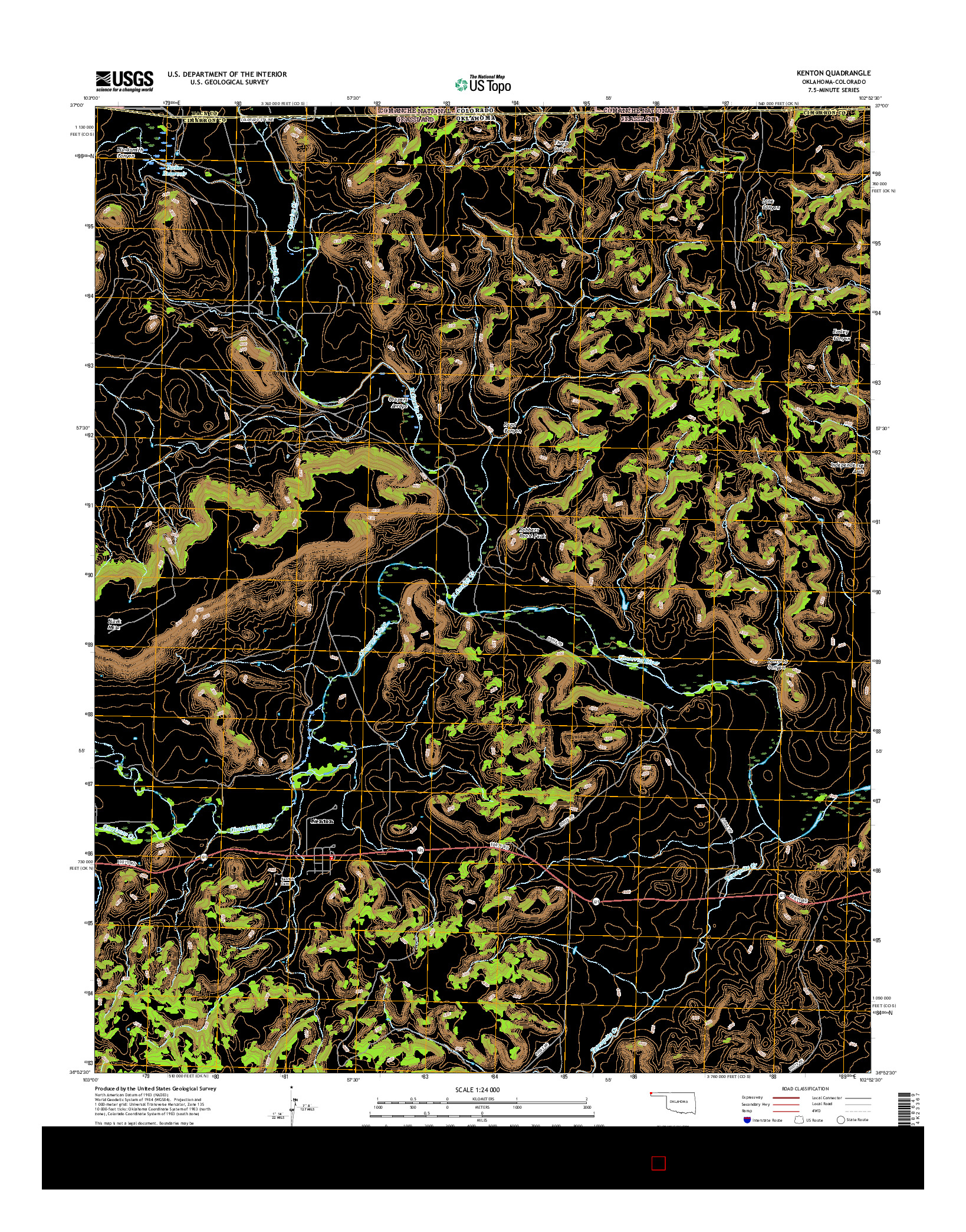 USGS US TOPO 7.5-MINUTE MAP FOR KENTON, OK-CO 2016