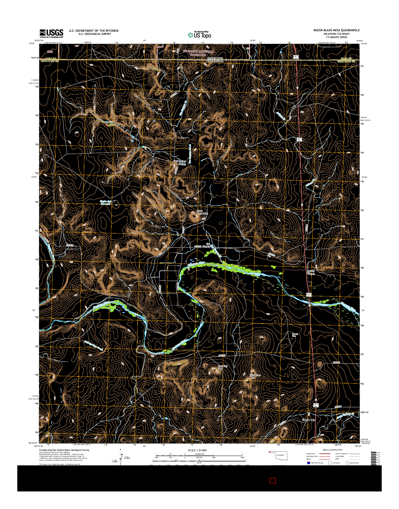 USGS US TOPO 7.5-MINUTE MAP FOR RAZOR BLADE MESA, OK-CO 2016