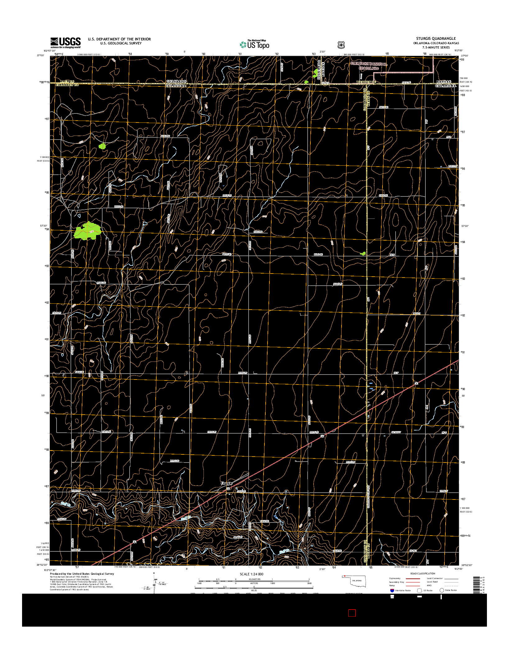 USGS US TOPO 7.5-MINUTE MAP FOR STURGIS, OK-CO-KS 2016