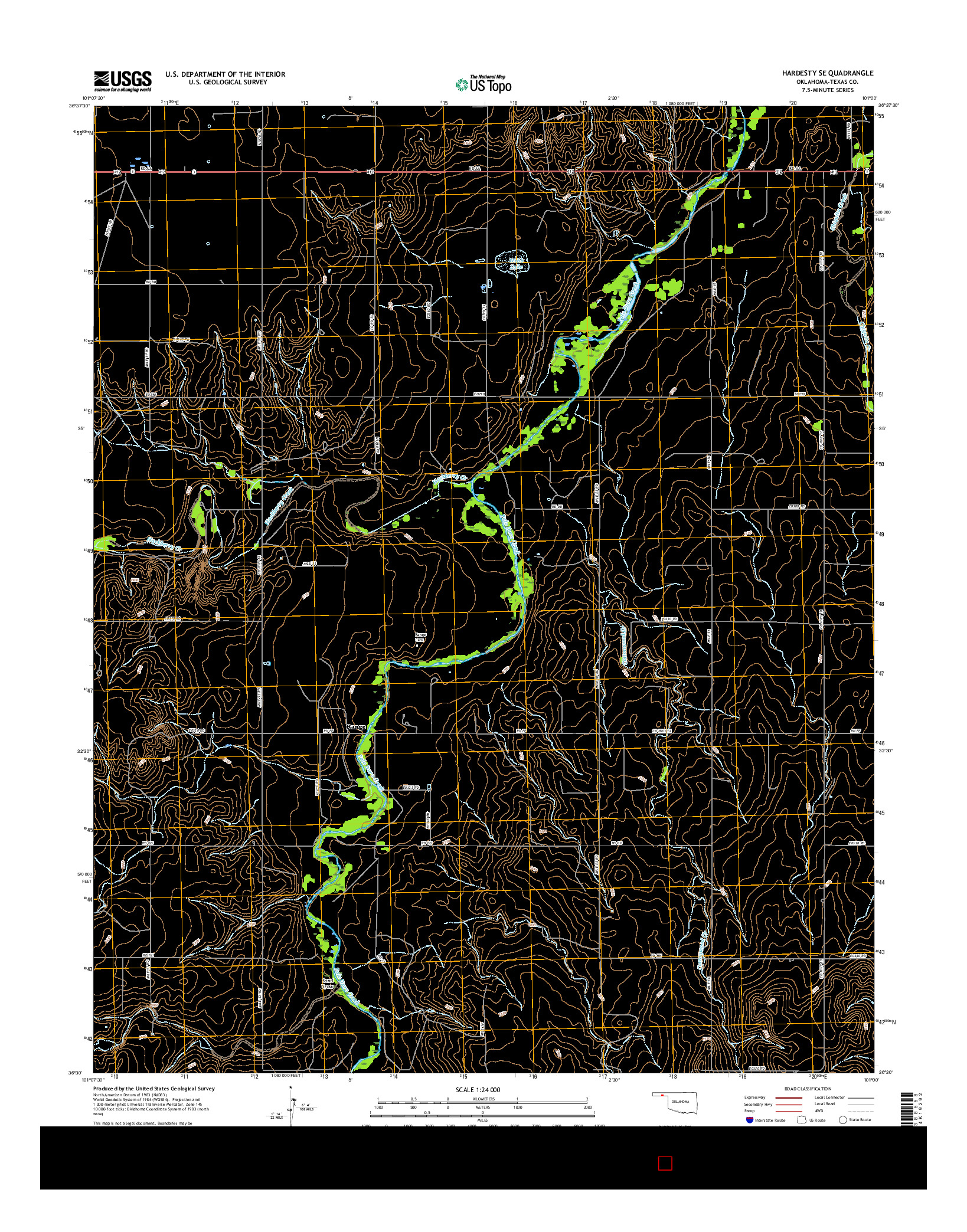 USGS US TOPO 7.5-MINUTE MAP FOR HARDESTY SE, OK 2016
