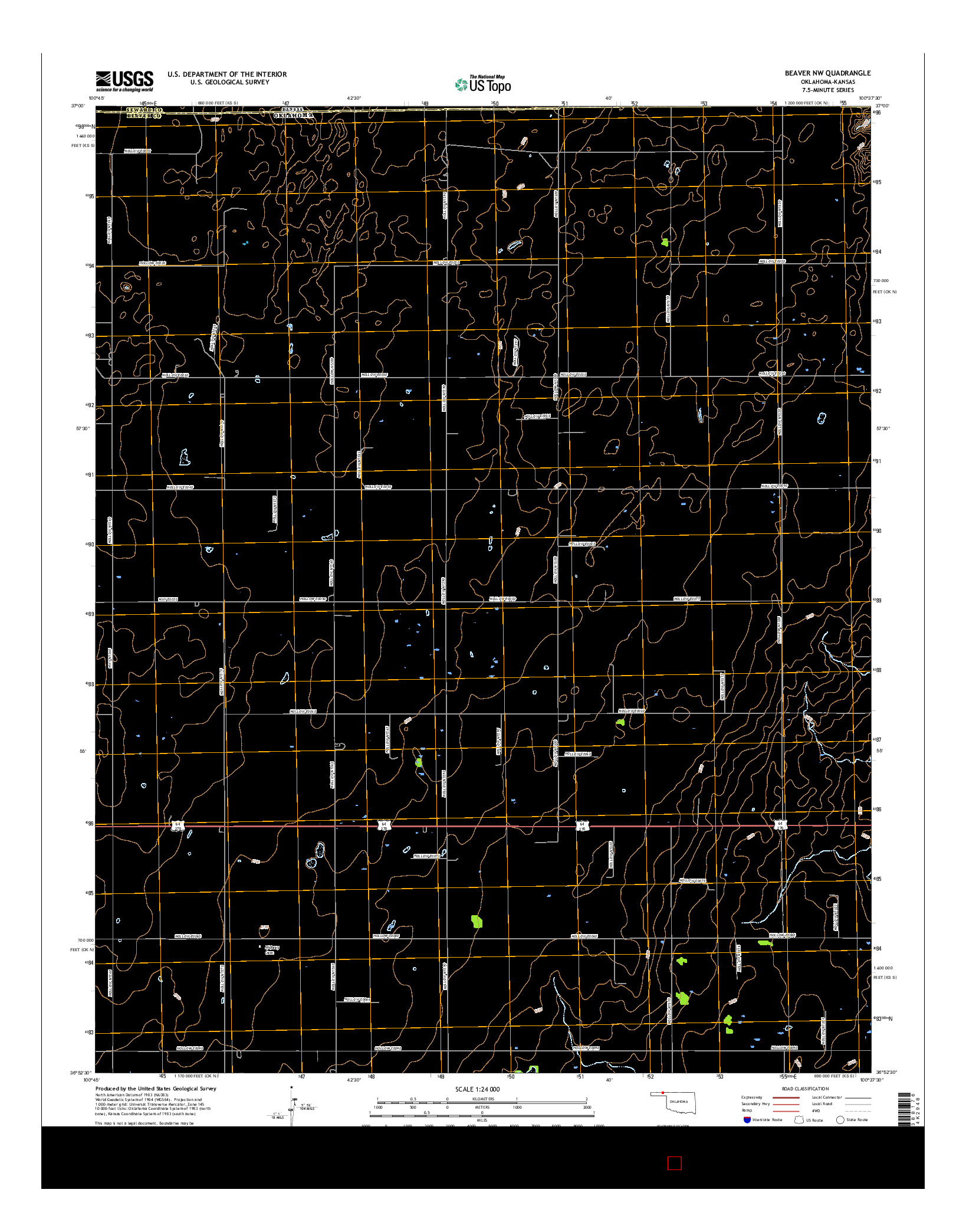 USGS US TOPO 7.5-MINUTE MAP FOR BEAVER NW, OK-KS 2016