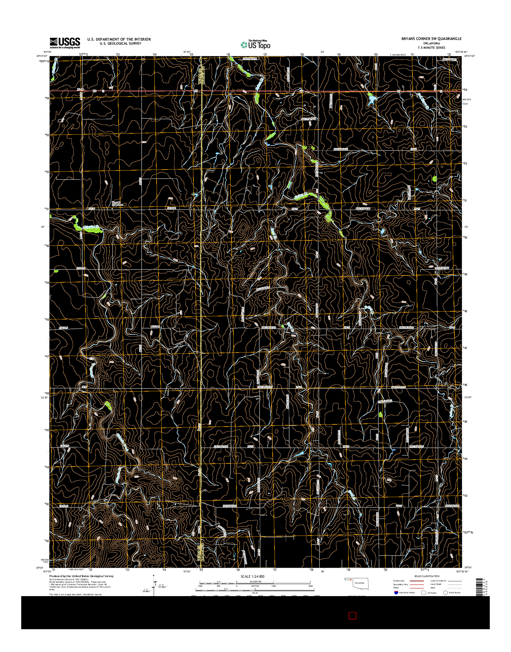 USGS US TOPO 7.5-MINUTE MAP FOR BRYANS CORNER SW, OK 2016