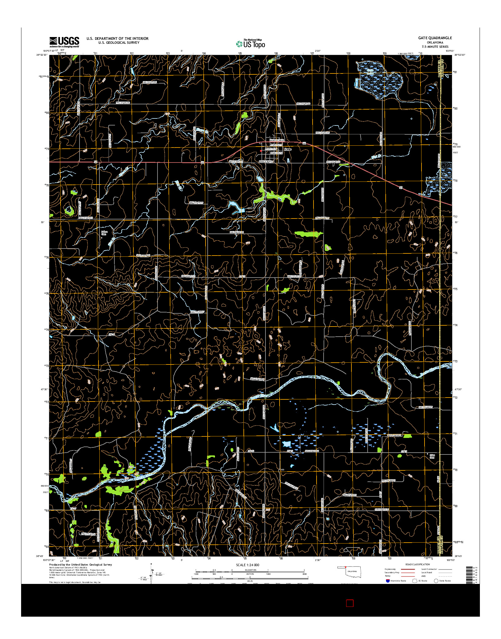 USGS US TOPO 7.5-MINUTE MAP FOR GATE, OK 2016