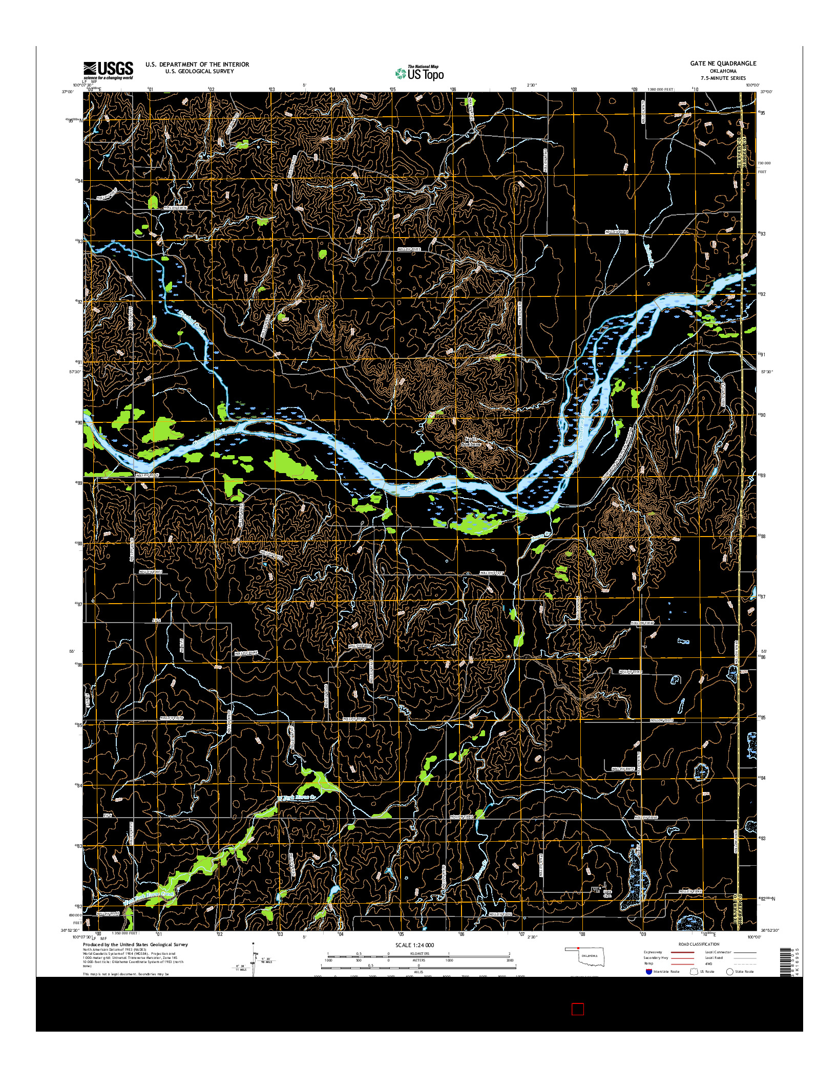 USGS US TOPO 7.5-MINUTE MAP FOR GATE NE, OK 2016