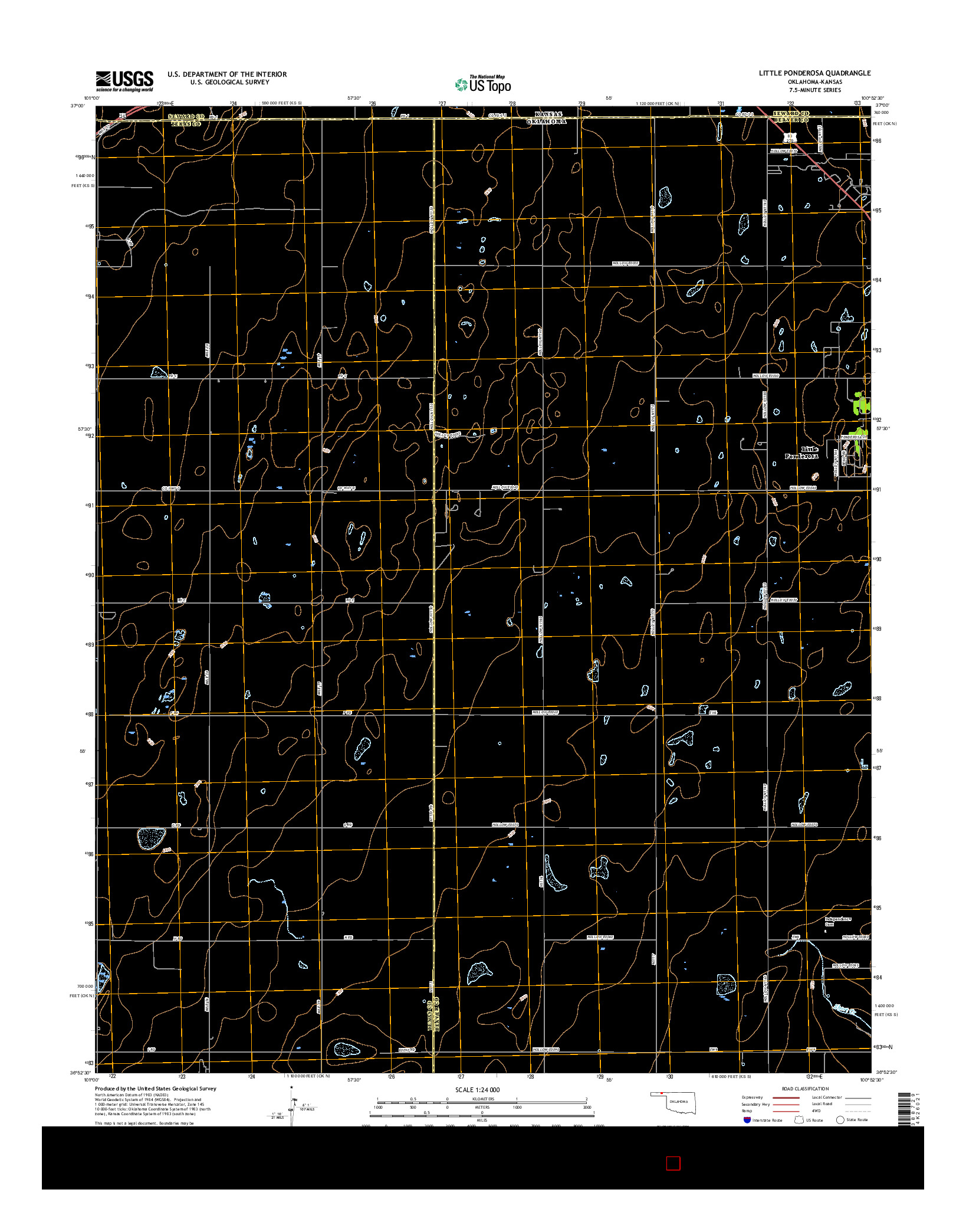 USGS US TOPO 7.5-MINUTE MAP FOR LITTLE PONDEROSA, OK-KS 2016